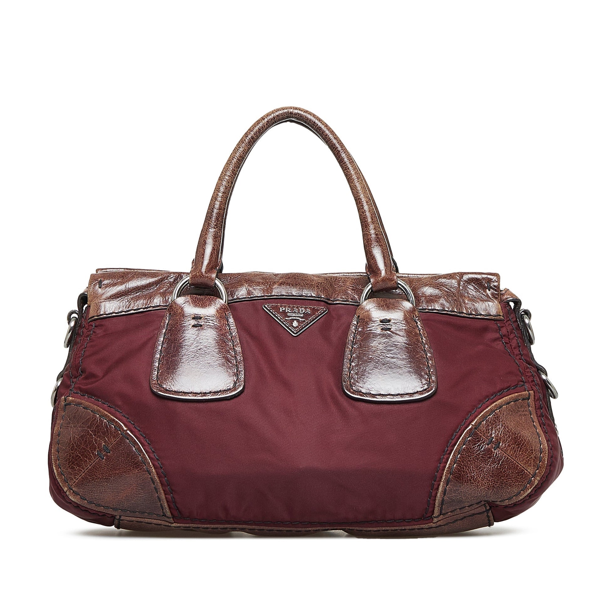 Prada Trimmed Tessuto Satchel Vitello Satchel Bag