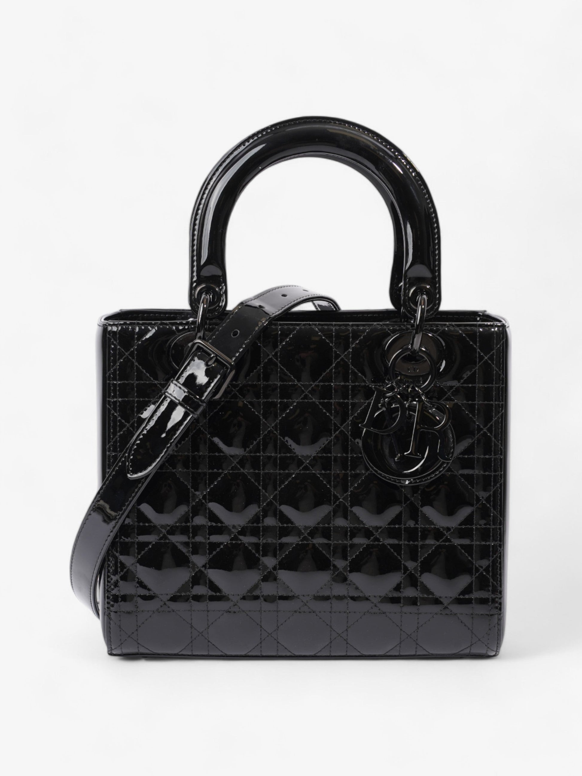 Dior Christian Lady Shoulder Bag Leather Patent Black Leather Medium 1