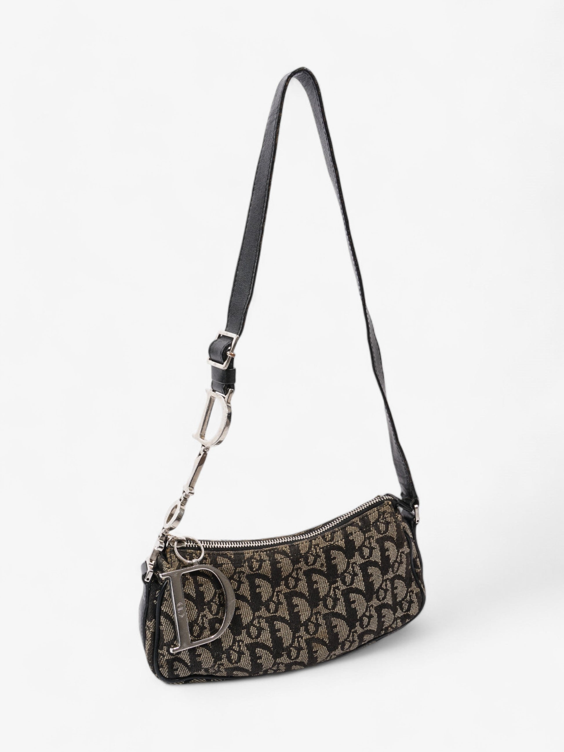 Dior Christian Baguette Oblique Shoulder Bag Canvas Black Logo