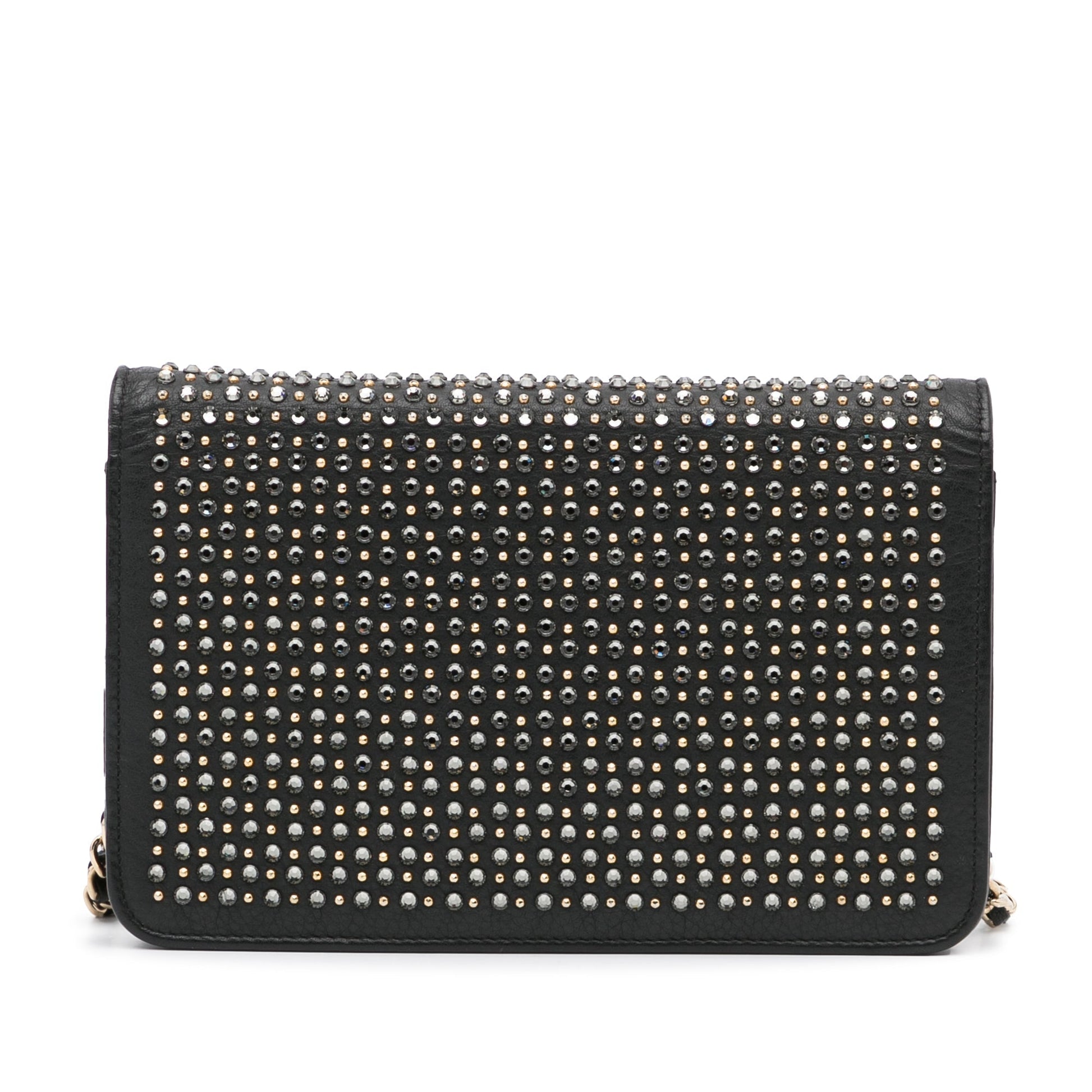 Black Chanel Studded Leather Wallet on Chain Crossbody Bag