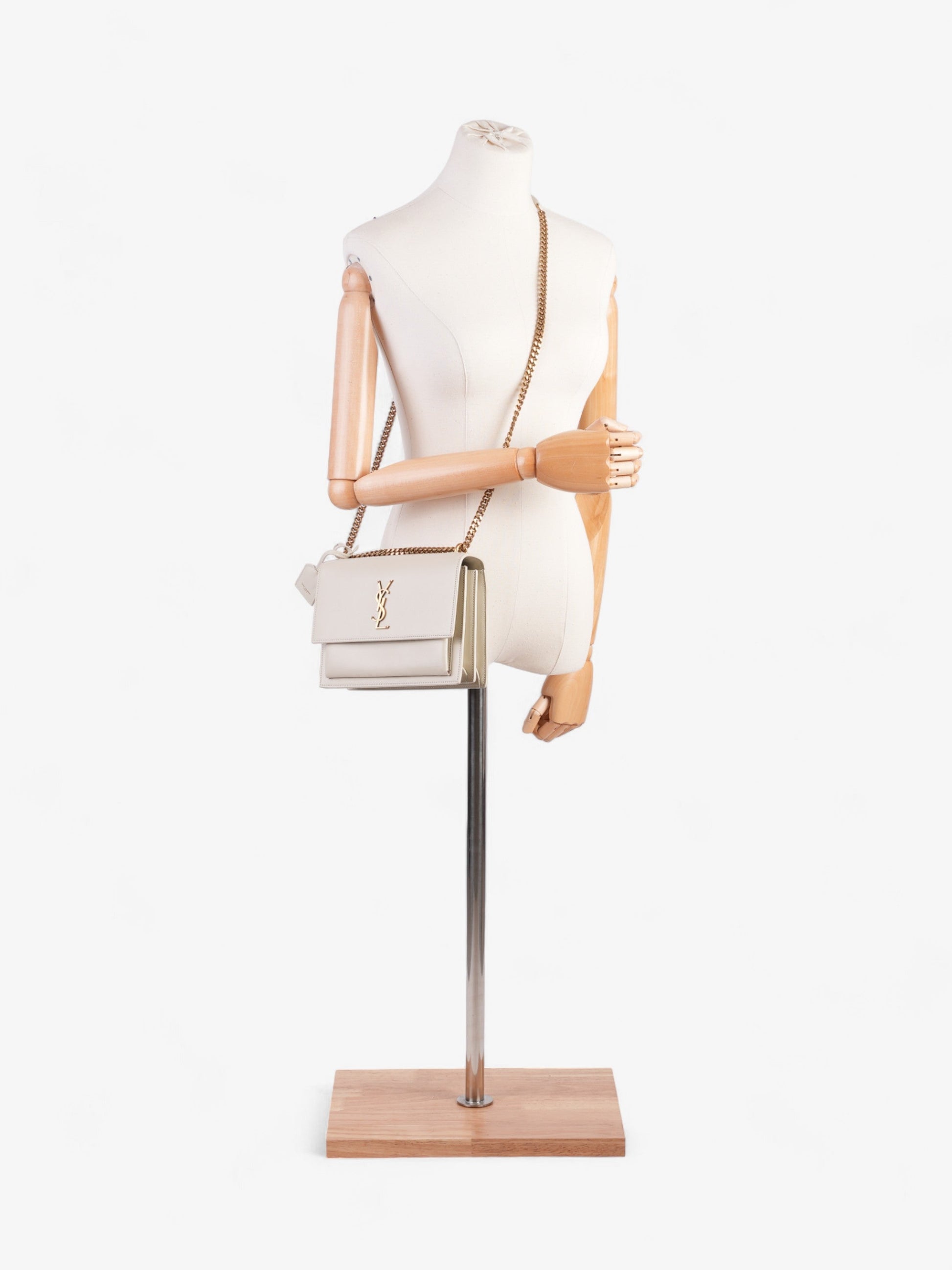 YSL Saint Laurent Sunset Crossbody Bag Leather White Medium