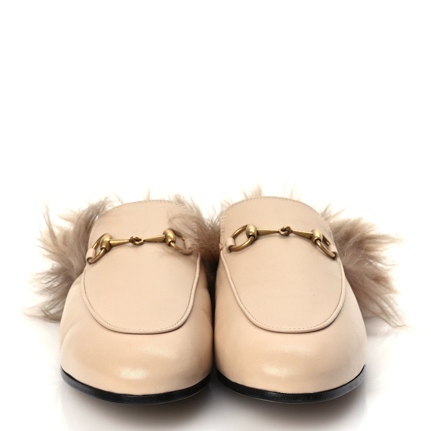 Gucci Calfskin Fur Womens Princetown Slippers 38 Beige