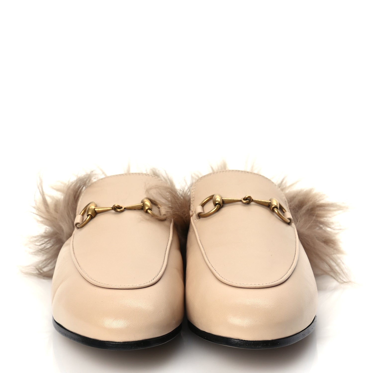 Gucci Calfskin Fur Womens Princetown Slippers 38 Beige