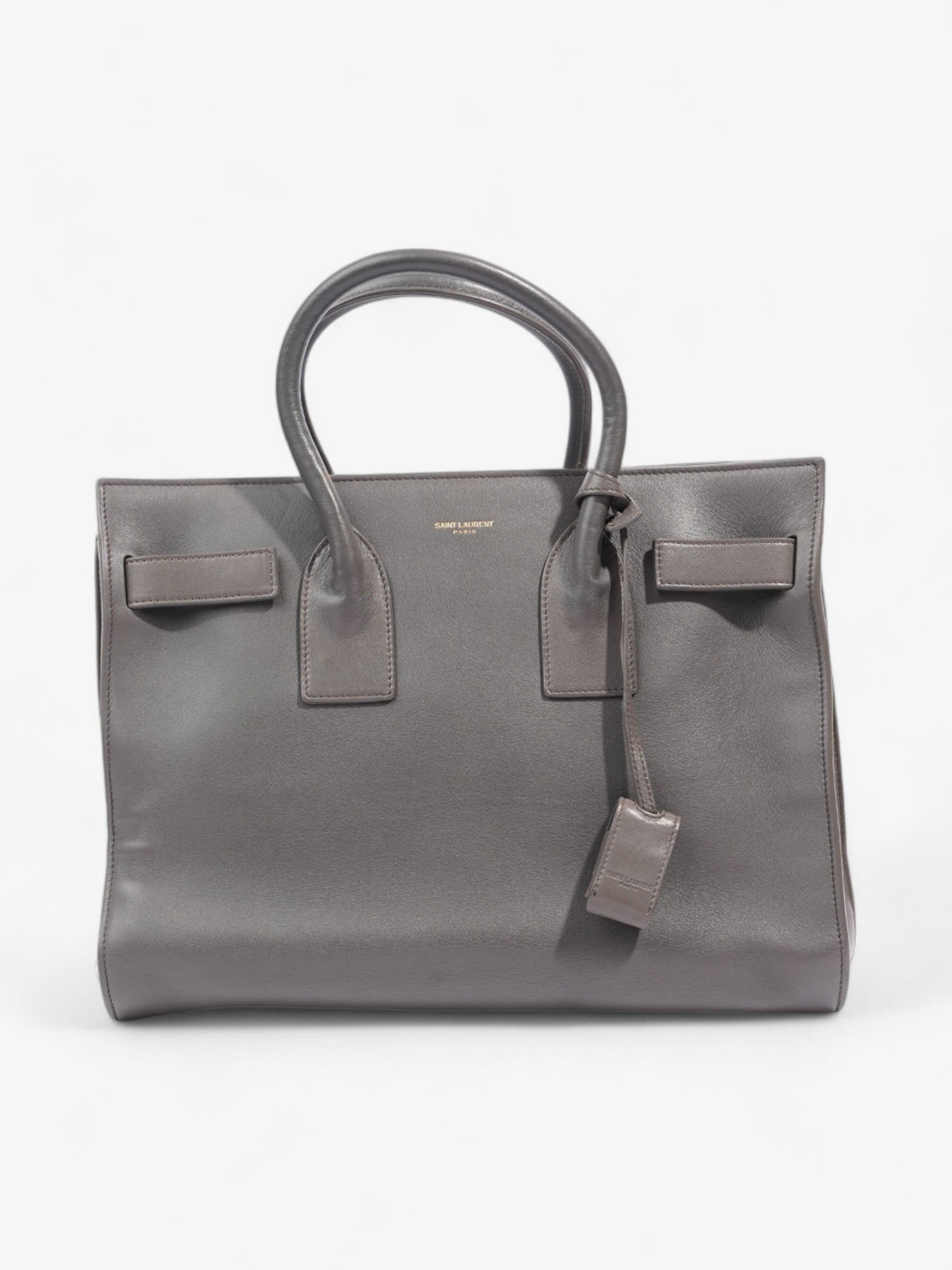 YSL Saint Laurent Sac De Jour Grey Handbag Leather Lambskin Gray Travel Bag