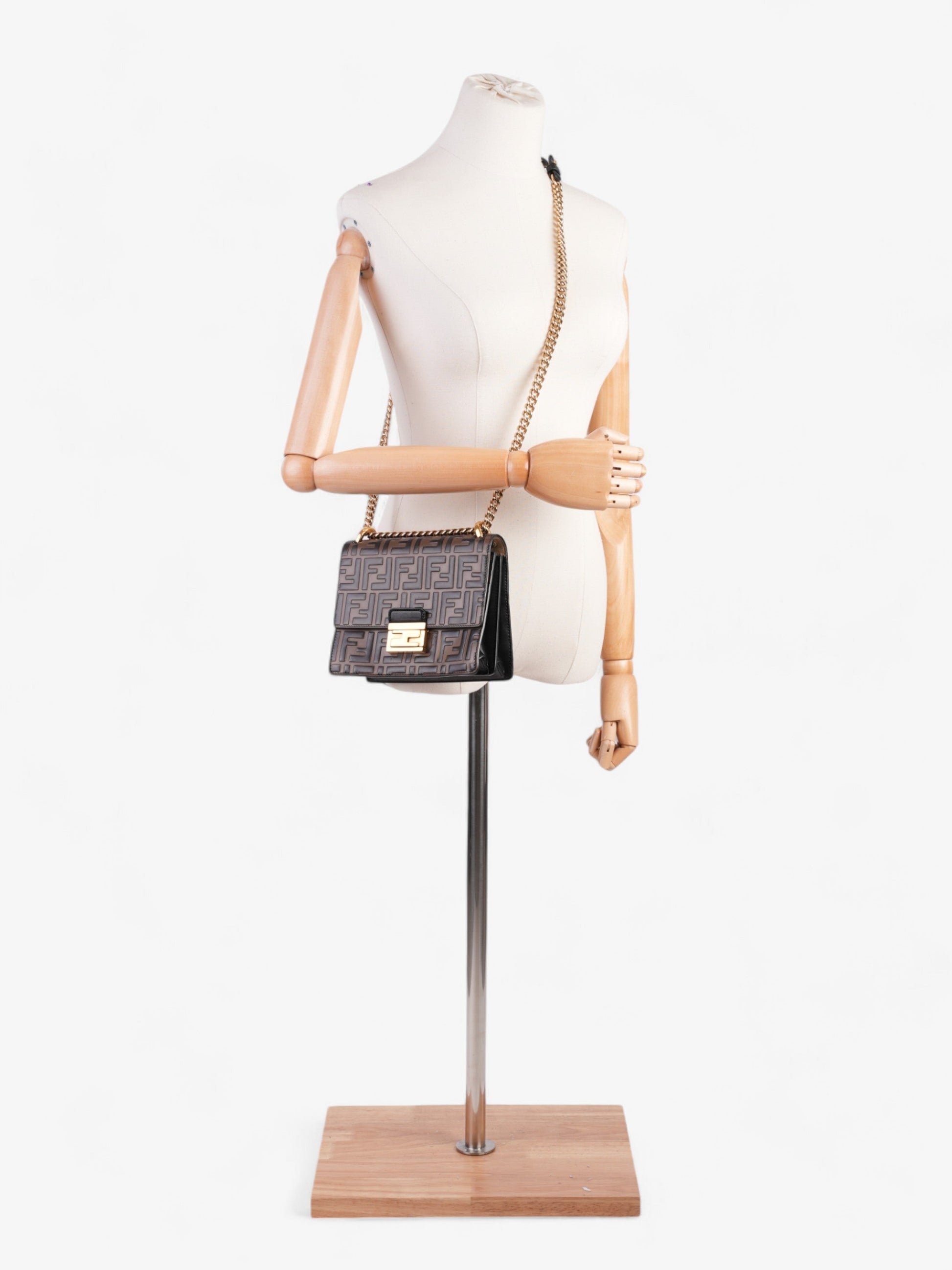 Fendi Kan Tobacco Zucca Shoulder Bag Leather Small Embossed