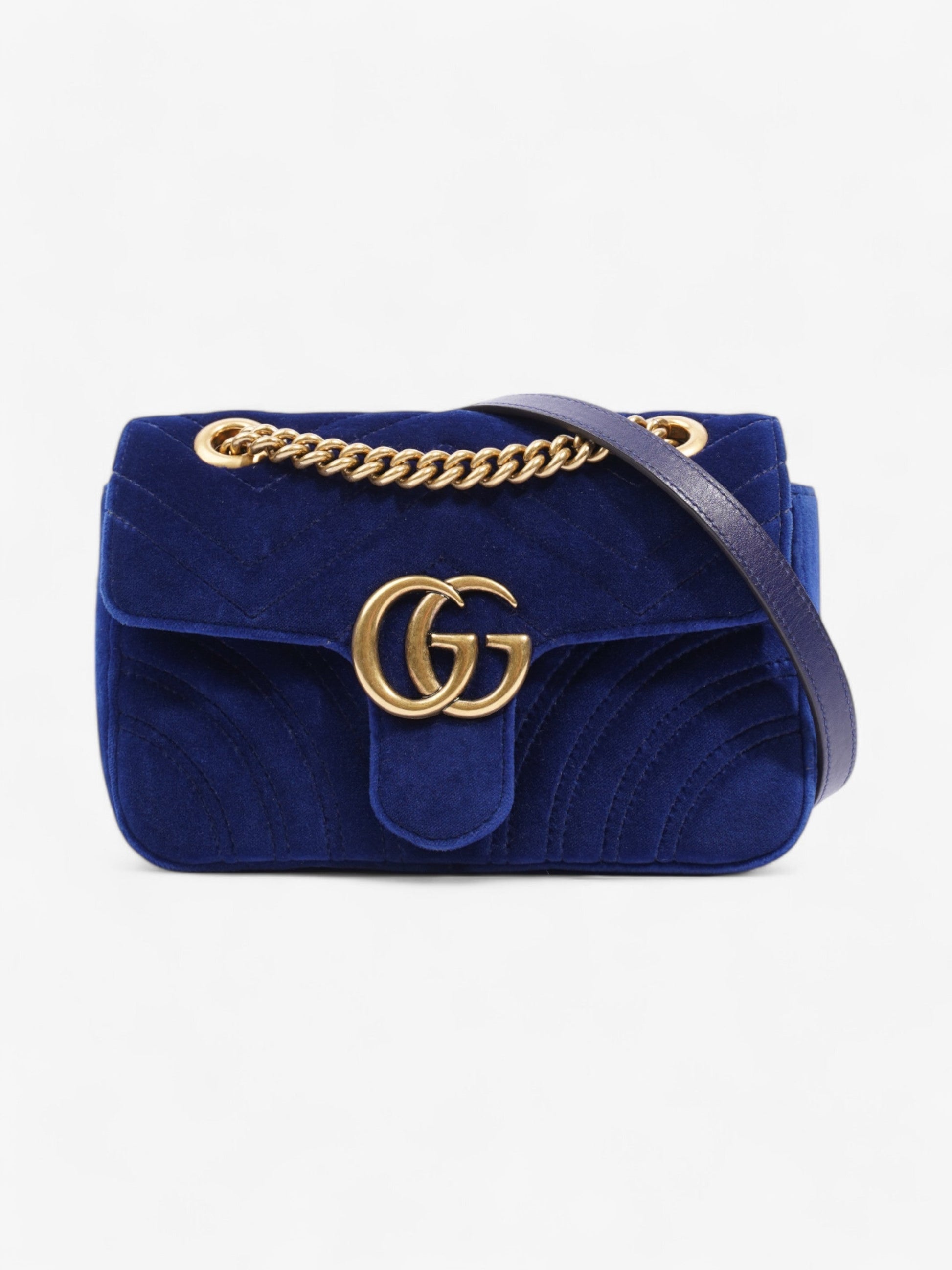 Gucci Marmont Velvet Shoulder Bag Blue Mini