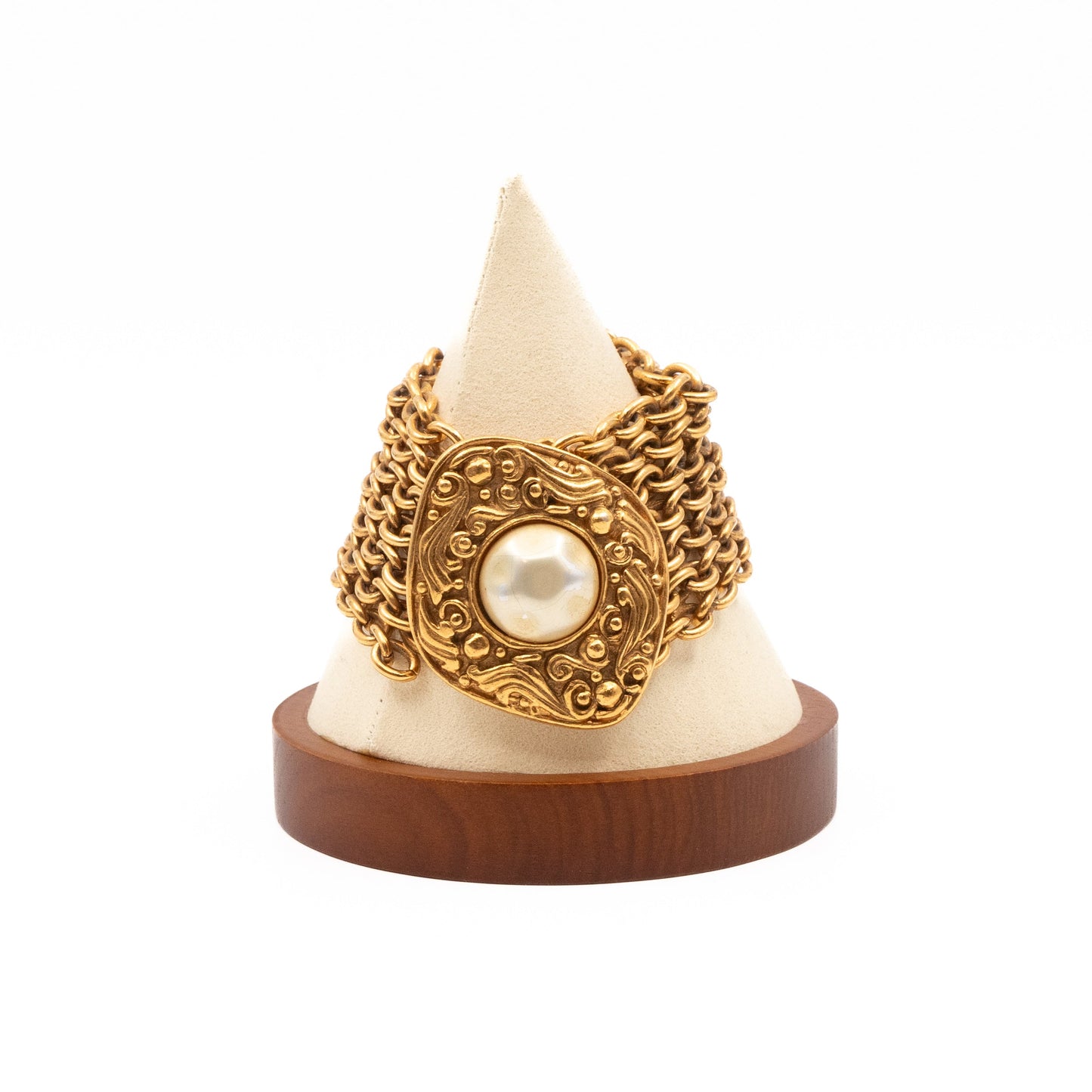 Chanel Byzantine-style Gold Chainlink Bracelet With Pearl
