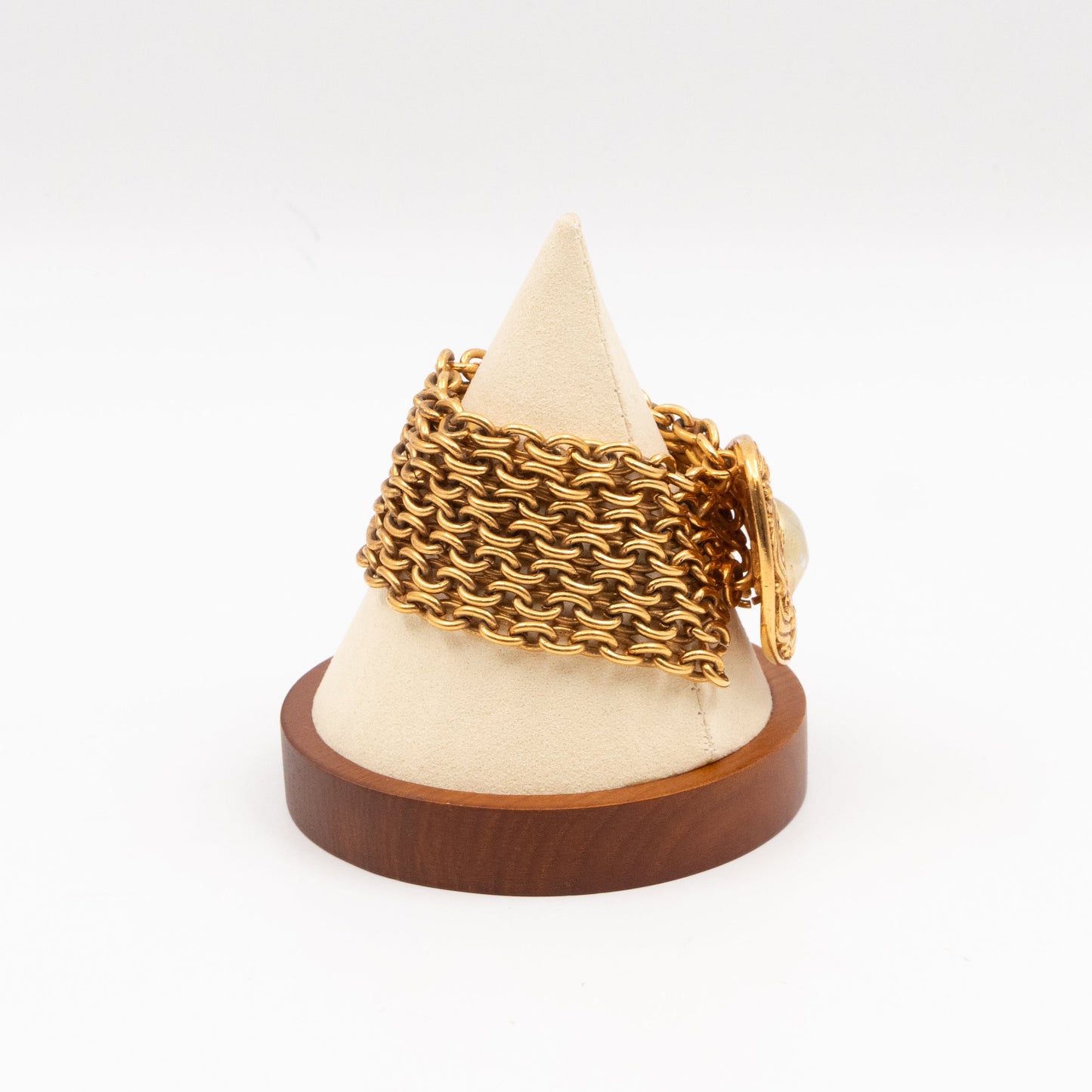 Chanel Byzantine-style Gold Chainlink Bracelet With Pearl