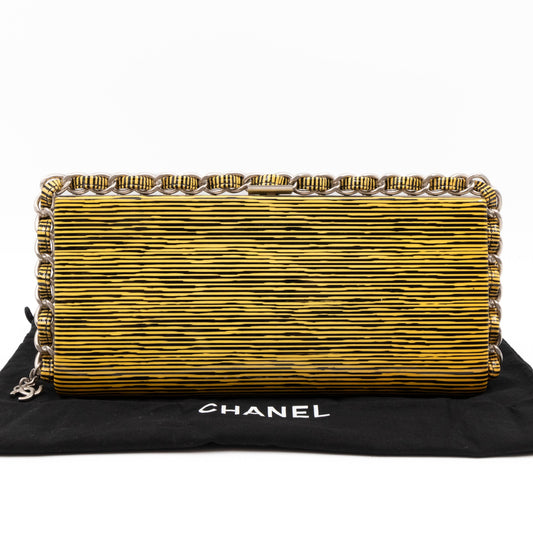 Chanel Long Frame Clutch Yellow Striped Patent Leather