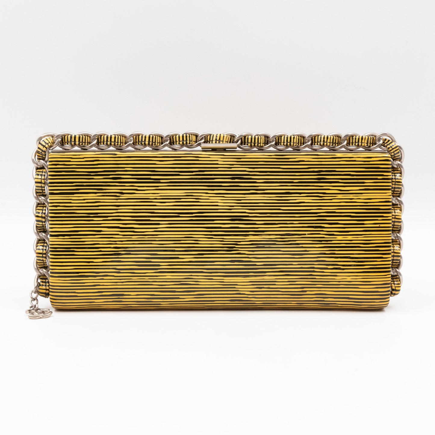Chanel Long Frame Clutch Yellow Striped Patent Leather