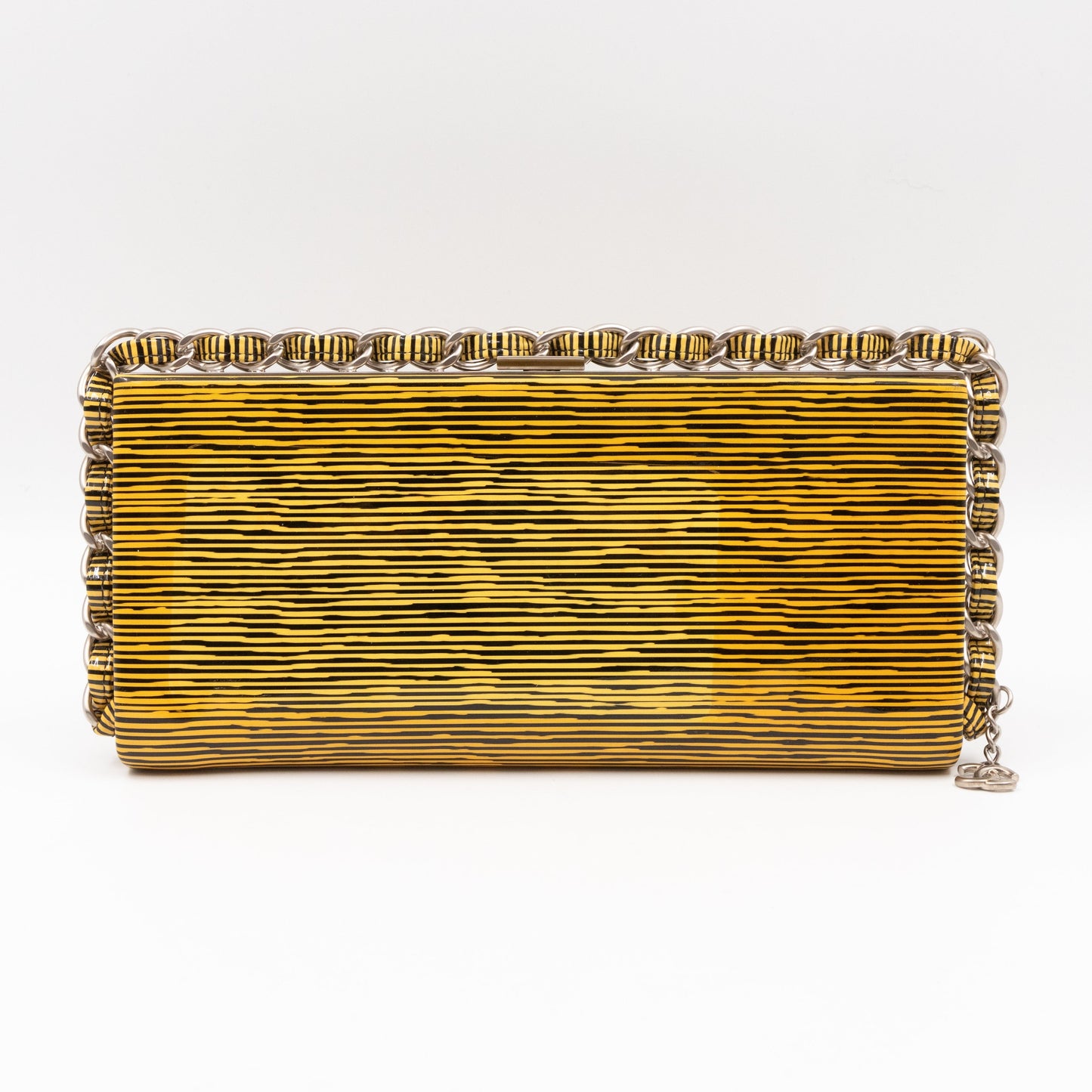 Chanel Long Frame Clutch Yellow Striped Patent Leather