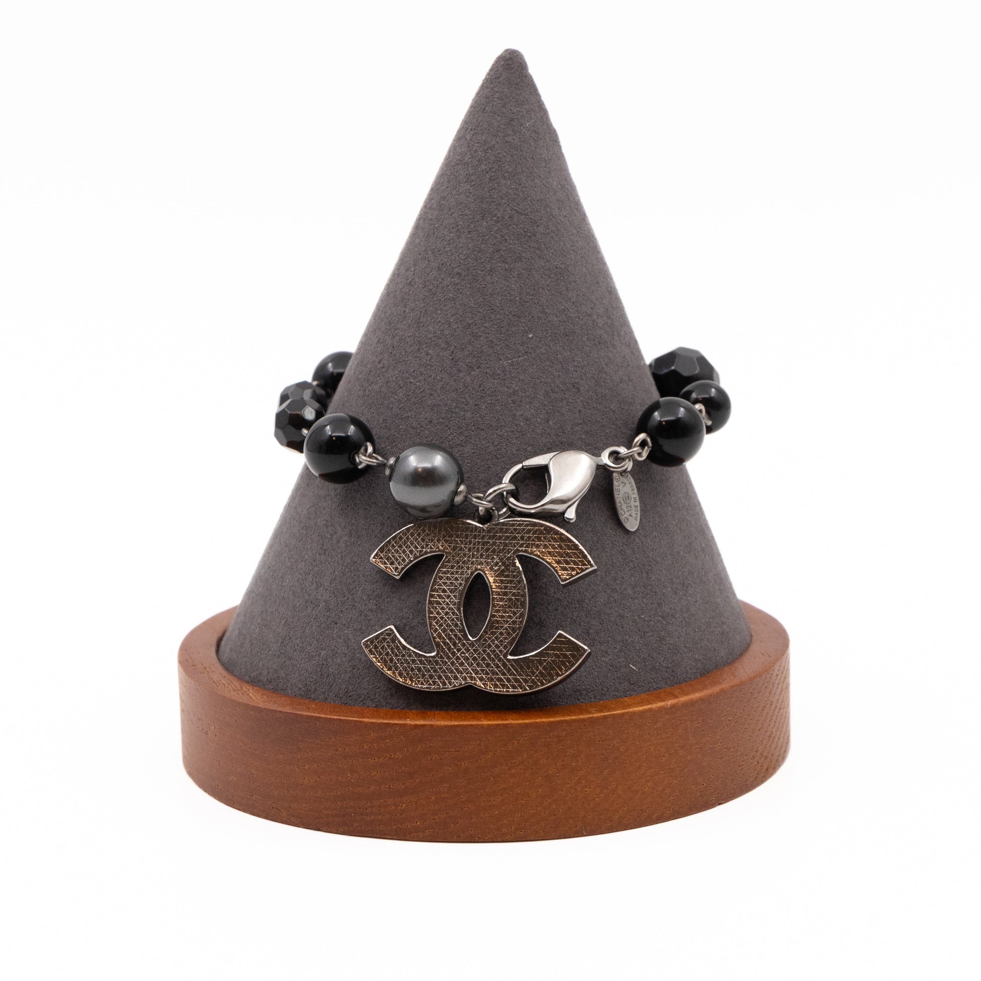 Chanel CC Coco Mark Black Bead Charm Bracelet
