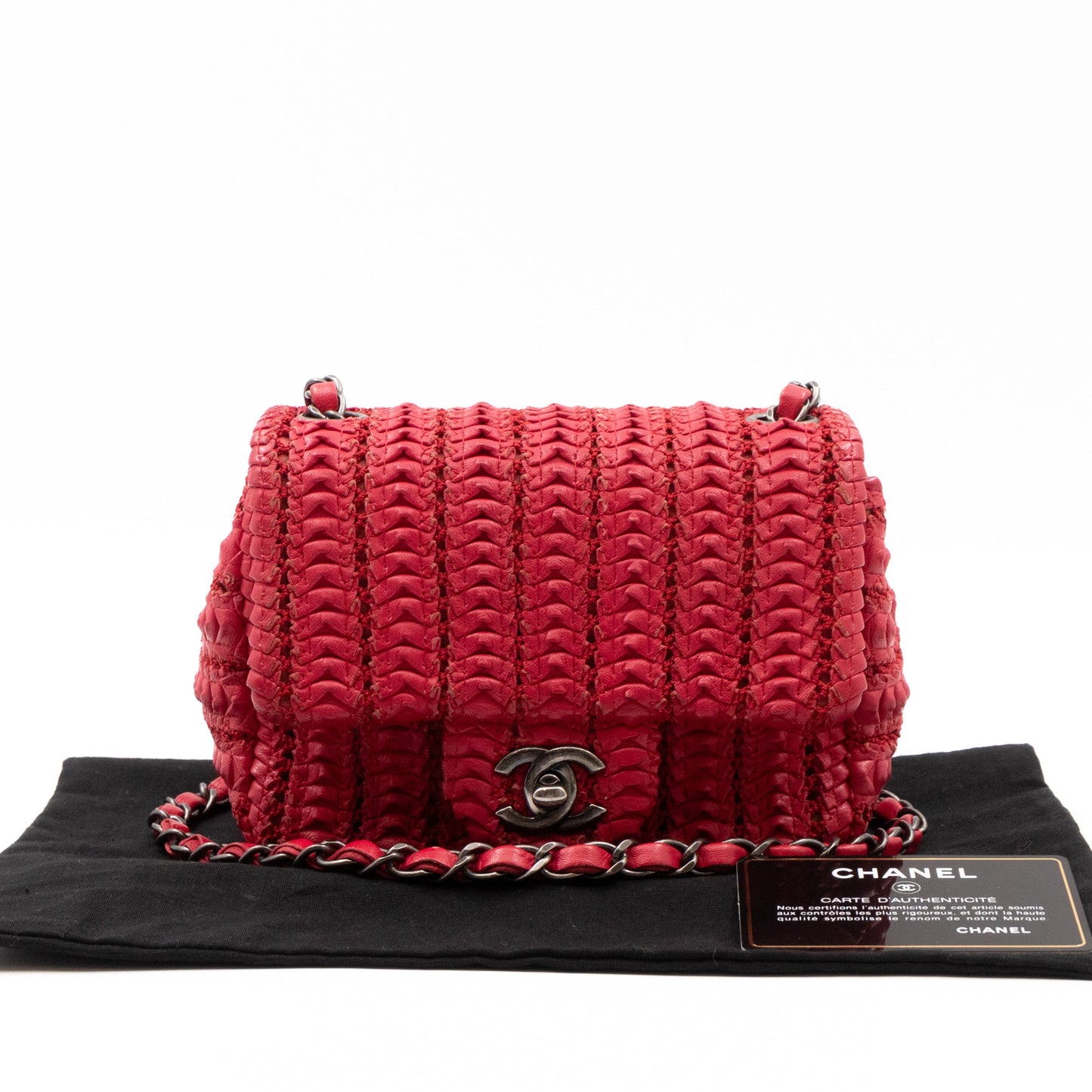 Chanel Classic Flap Mini Square Crochet Red Lambskin