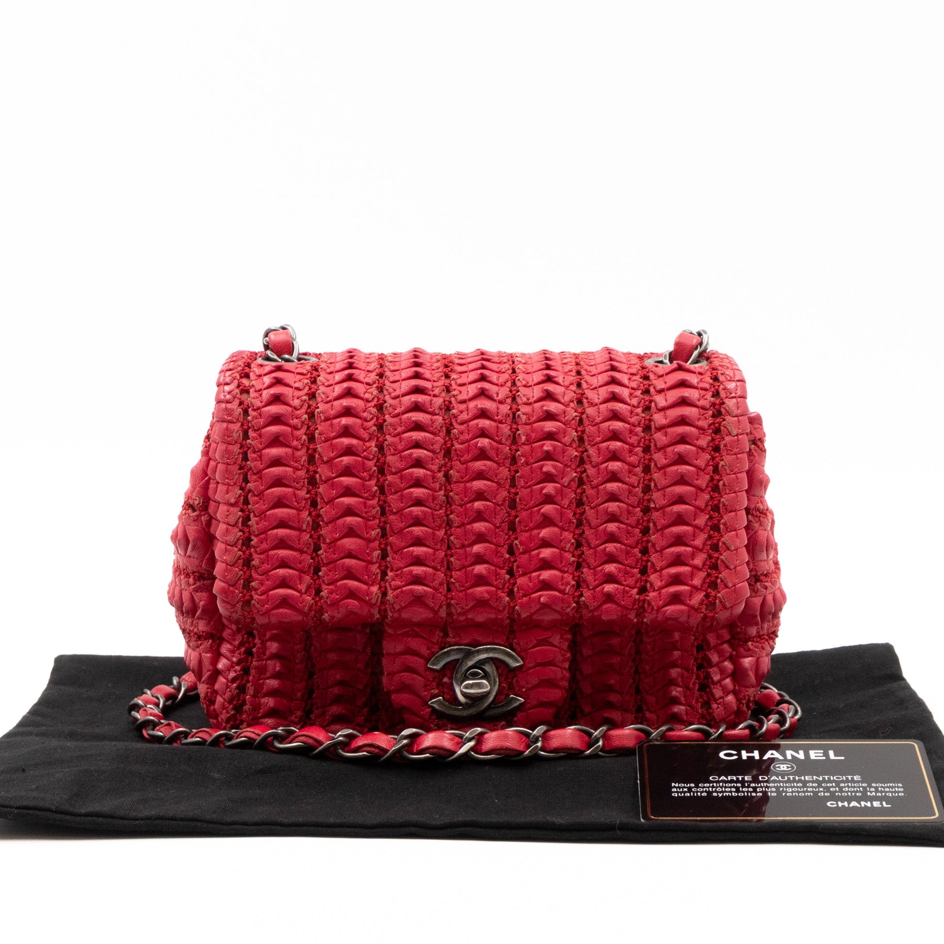 Chanel Classic Flap Mini Square Crochet Red Lambskin