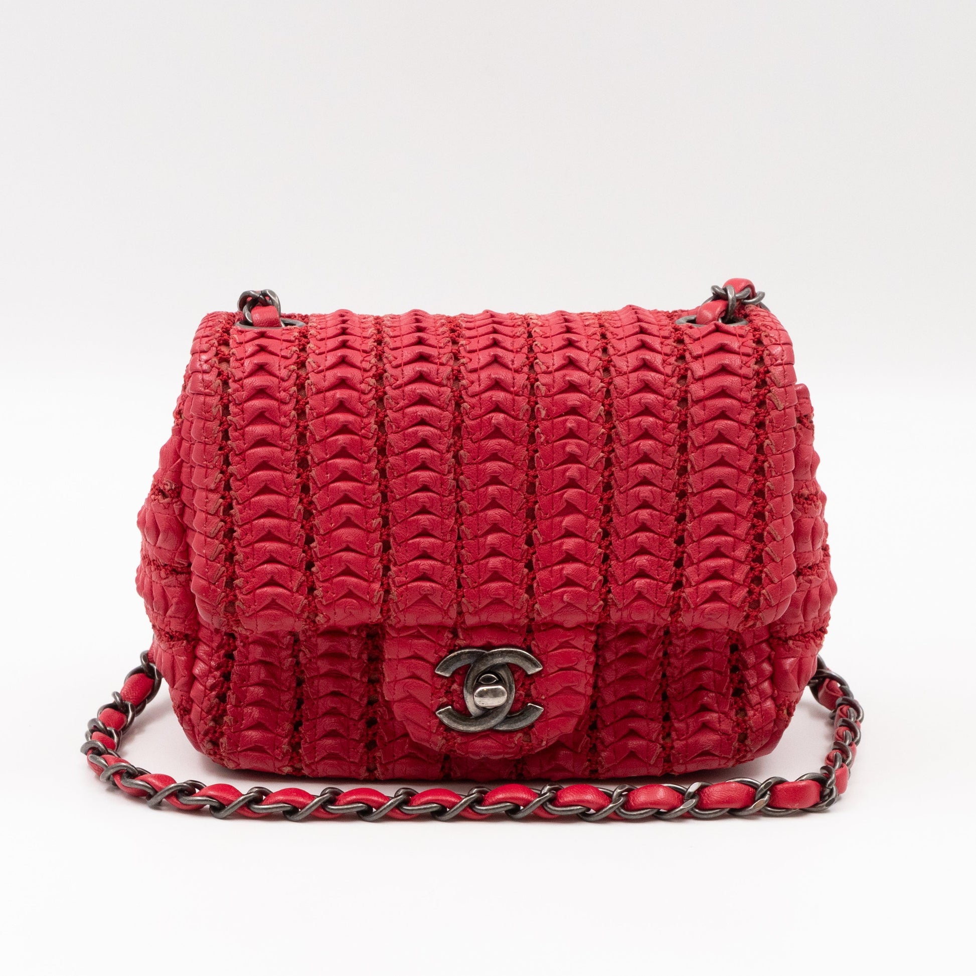 Chanel Classic Flap Mini Square Crochet Red Lambskin