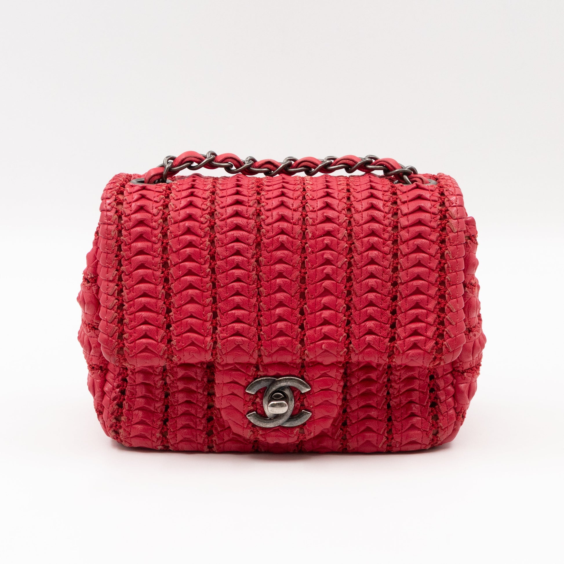 Chanel Classic Flap Mini Square Crochet Red Lambskin