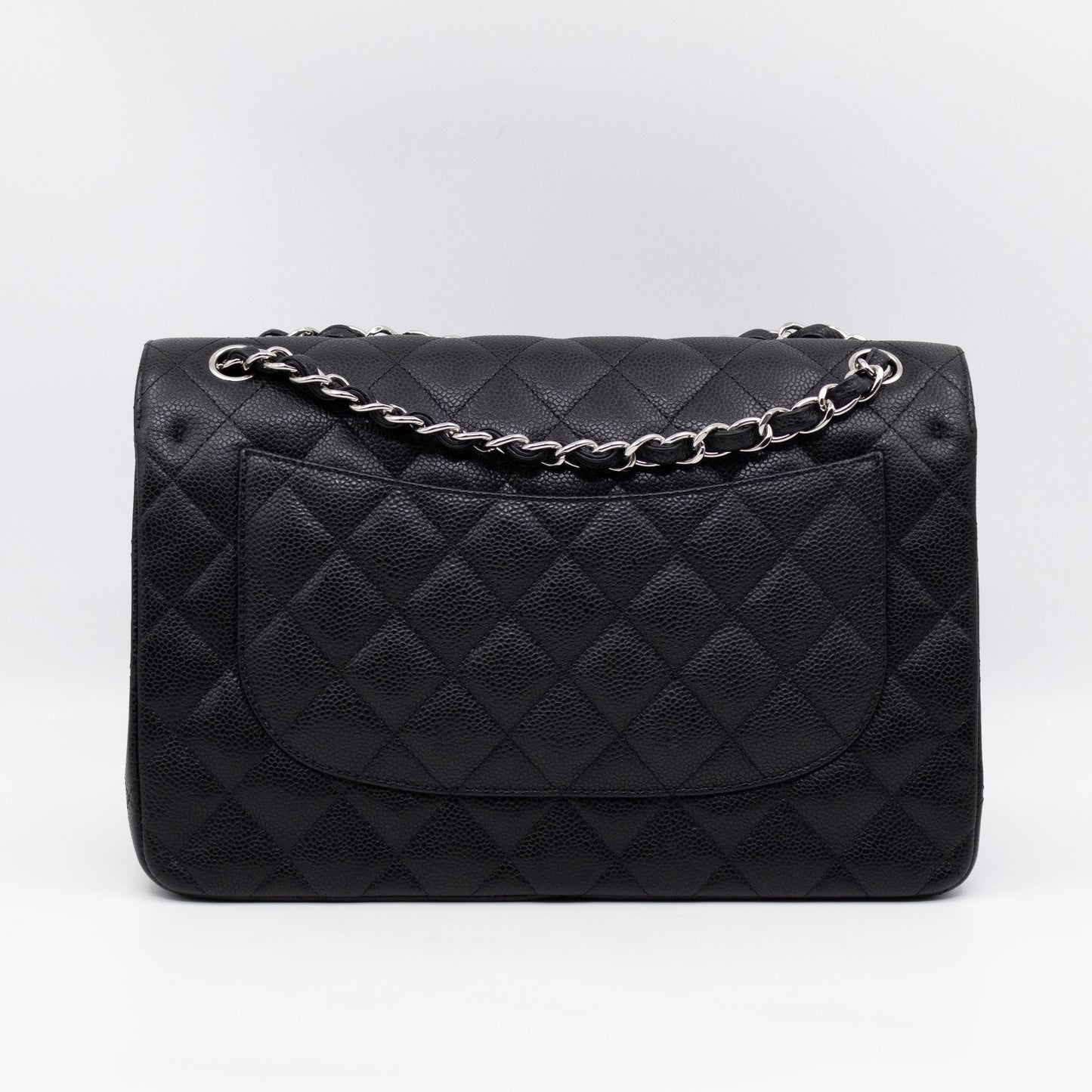 Chanel Classic Double Flap Jumbo Black Caviarskin Leather Silver