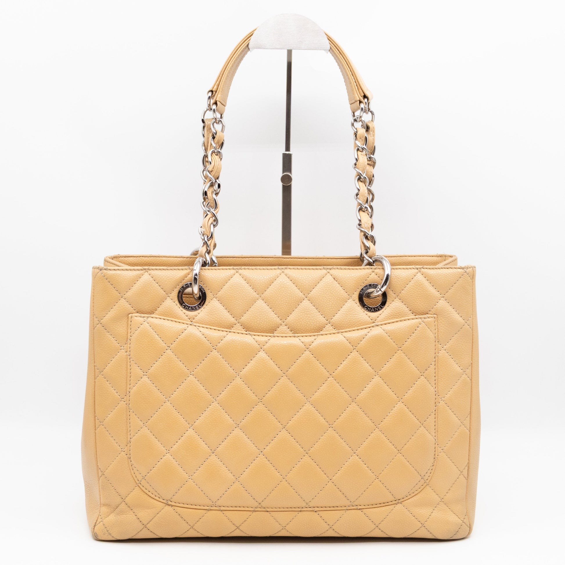 Chanel GST Grand Shopping Tote Beige Caviar Silver