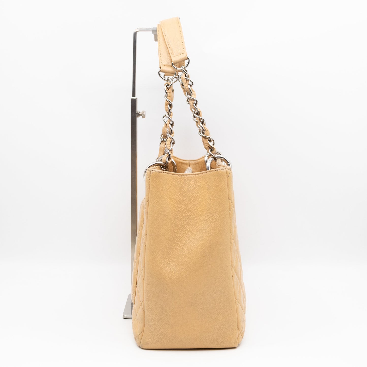 Chanel GST Grand Shopping Tote Beige Caviar Silver