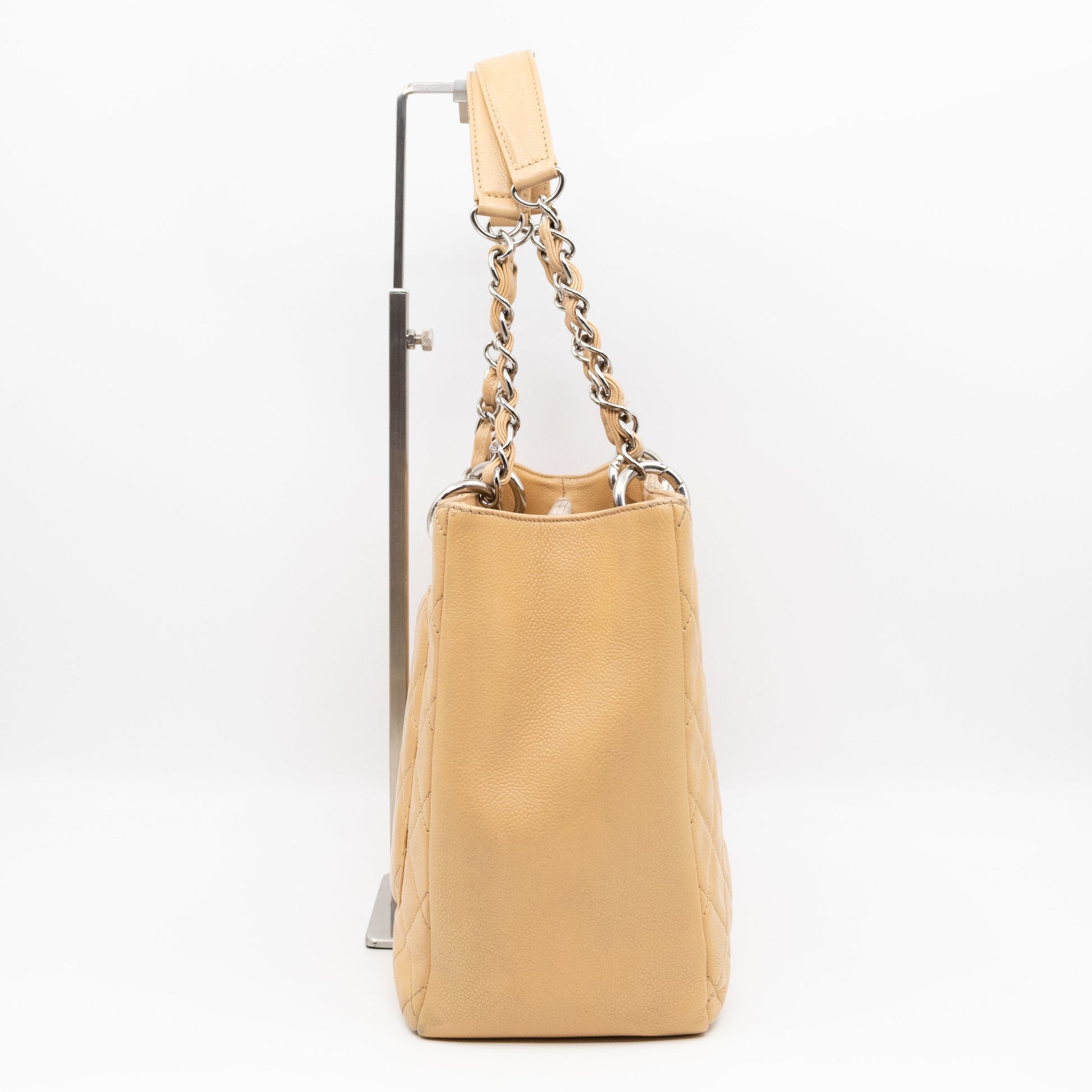 Chanel GST Grand Shopping Tote Beige Caviar Silver