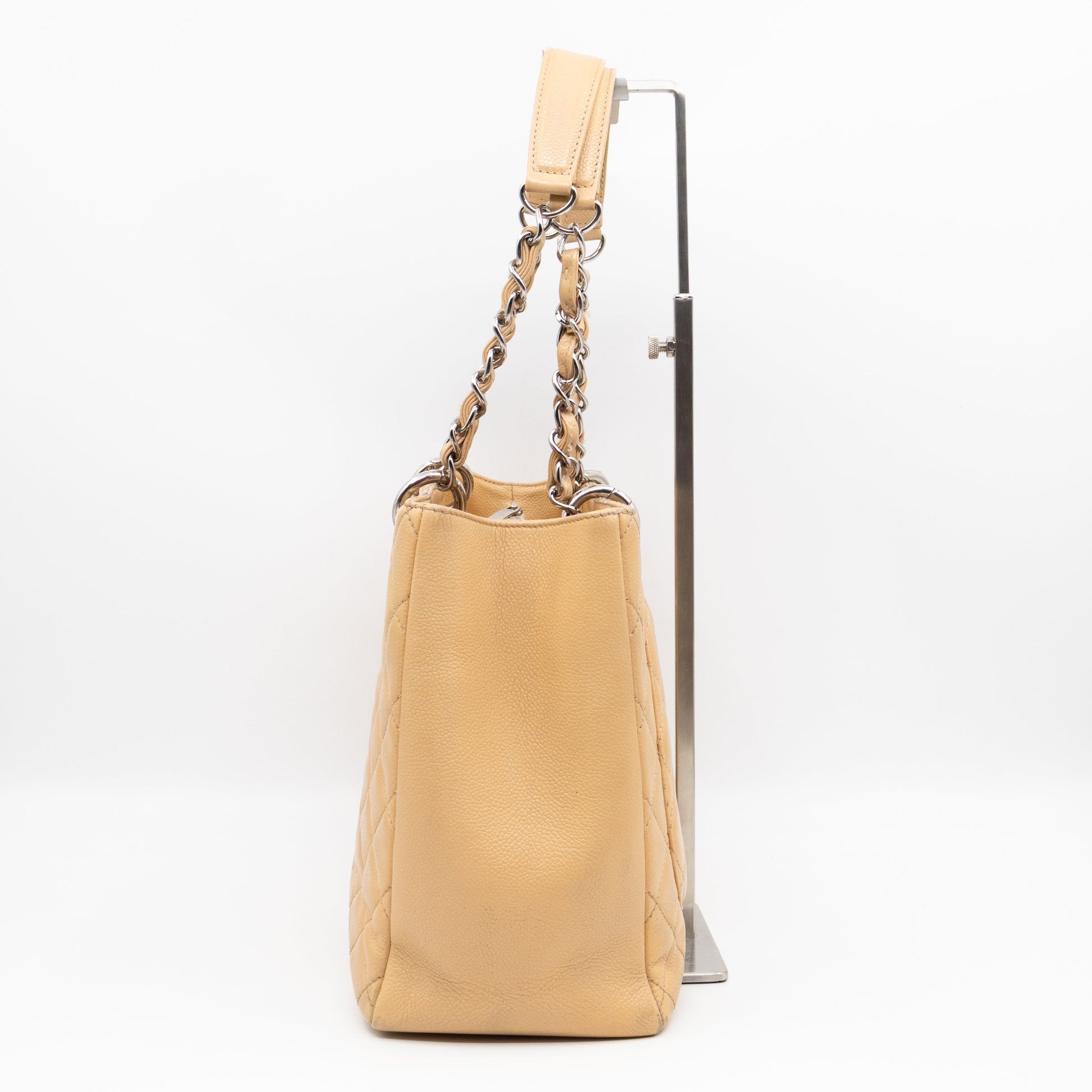 Chanel GST Grand Shopping Tote Beige Caviar Silver