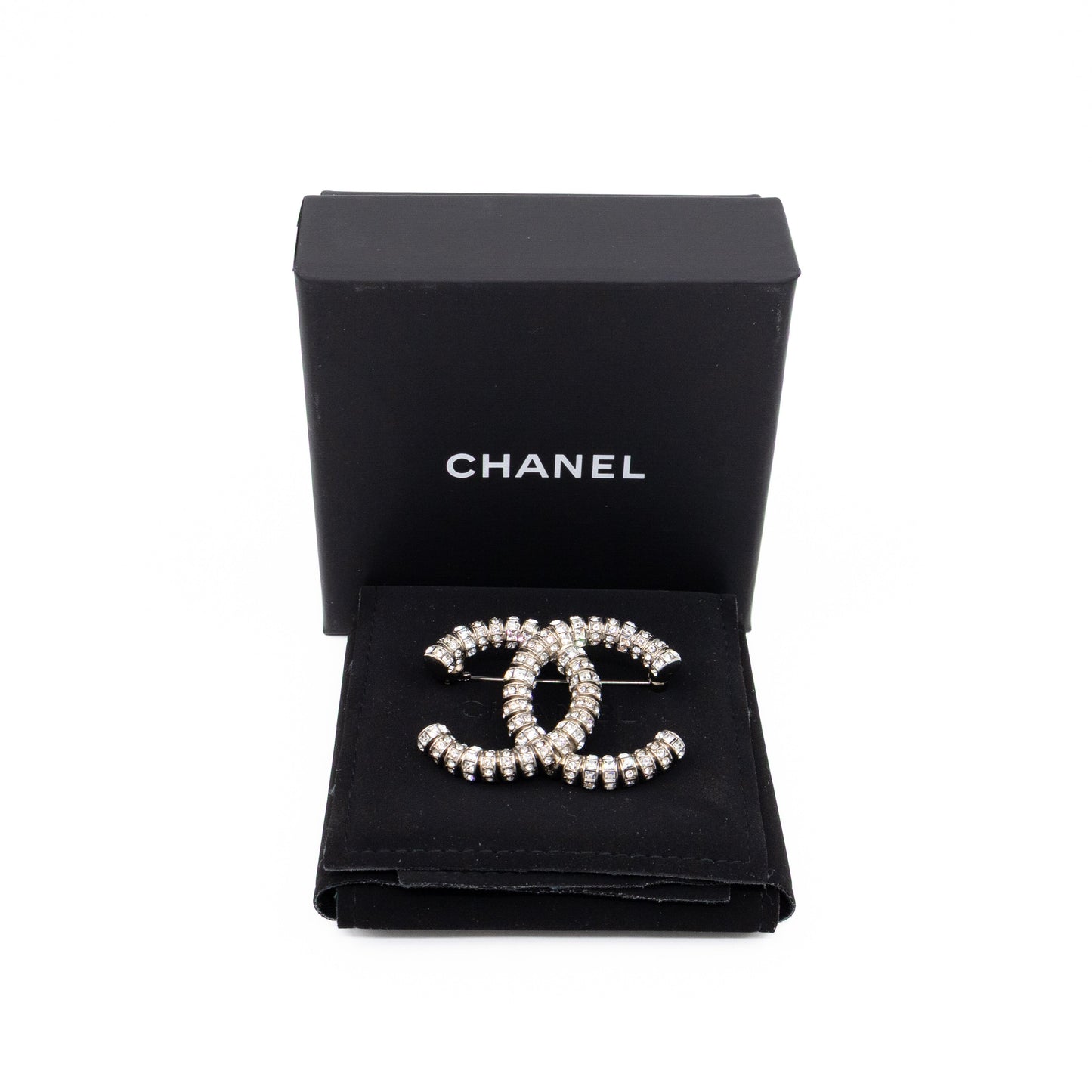Chanel CC Crystal Silver-tone Brooch