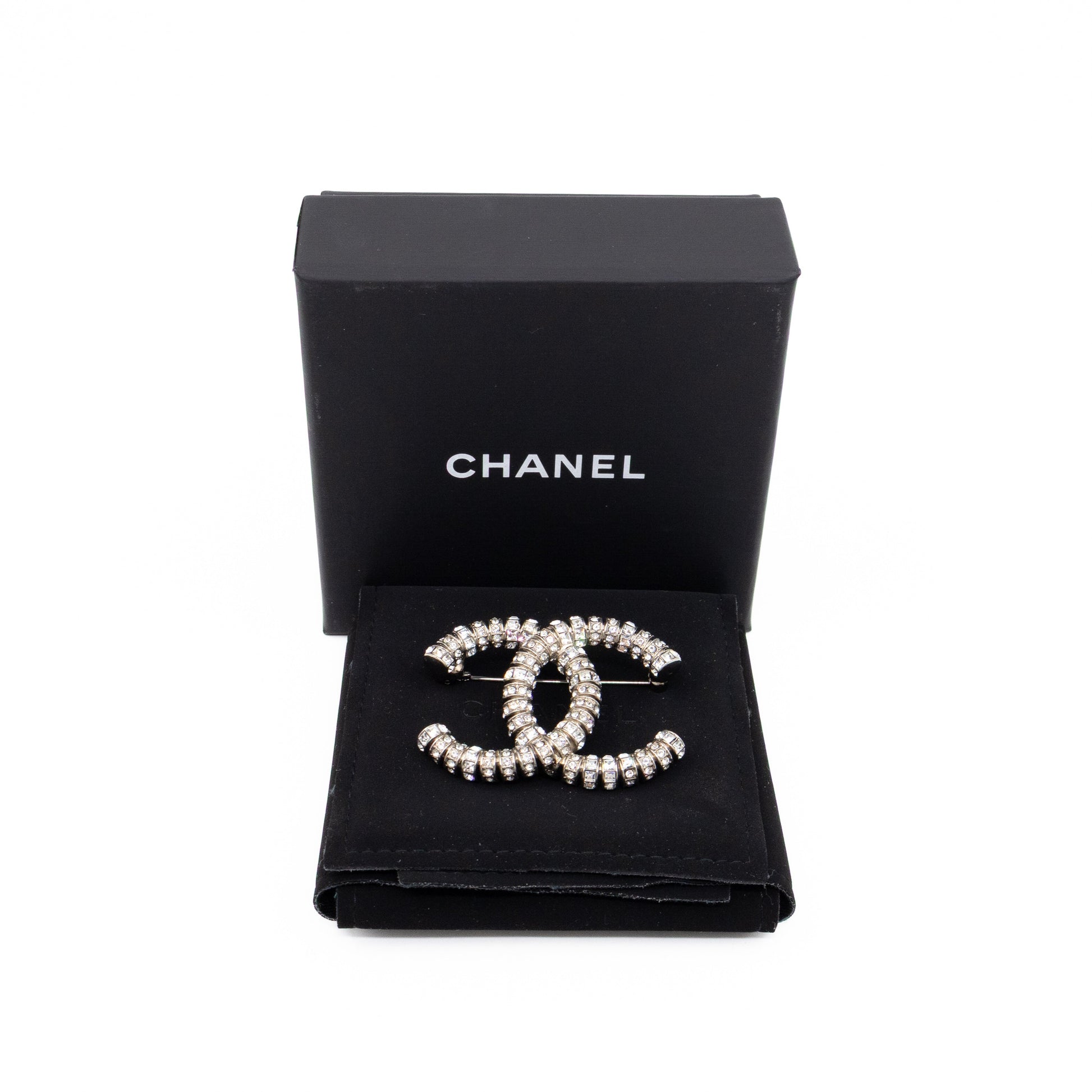 Chanel CC Crystal Silver-tone Brooch