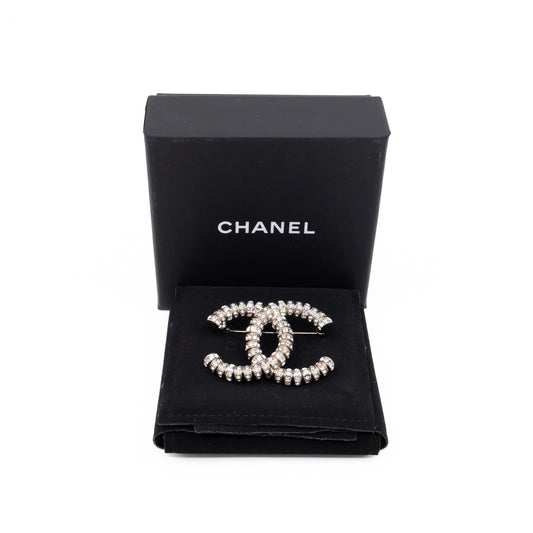 Chanel CC Crystal Silver-tone Brooch