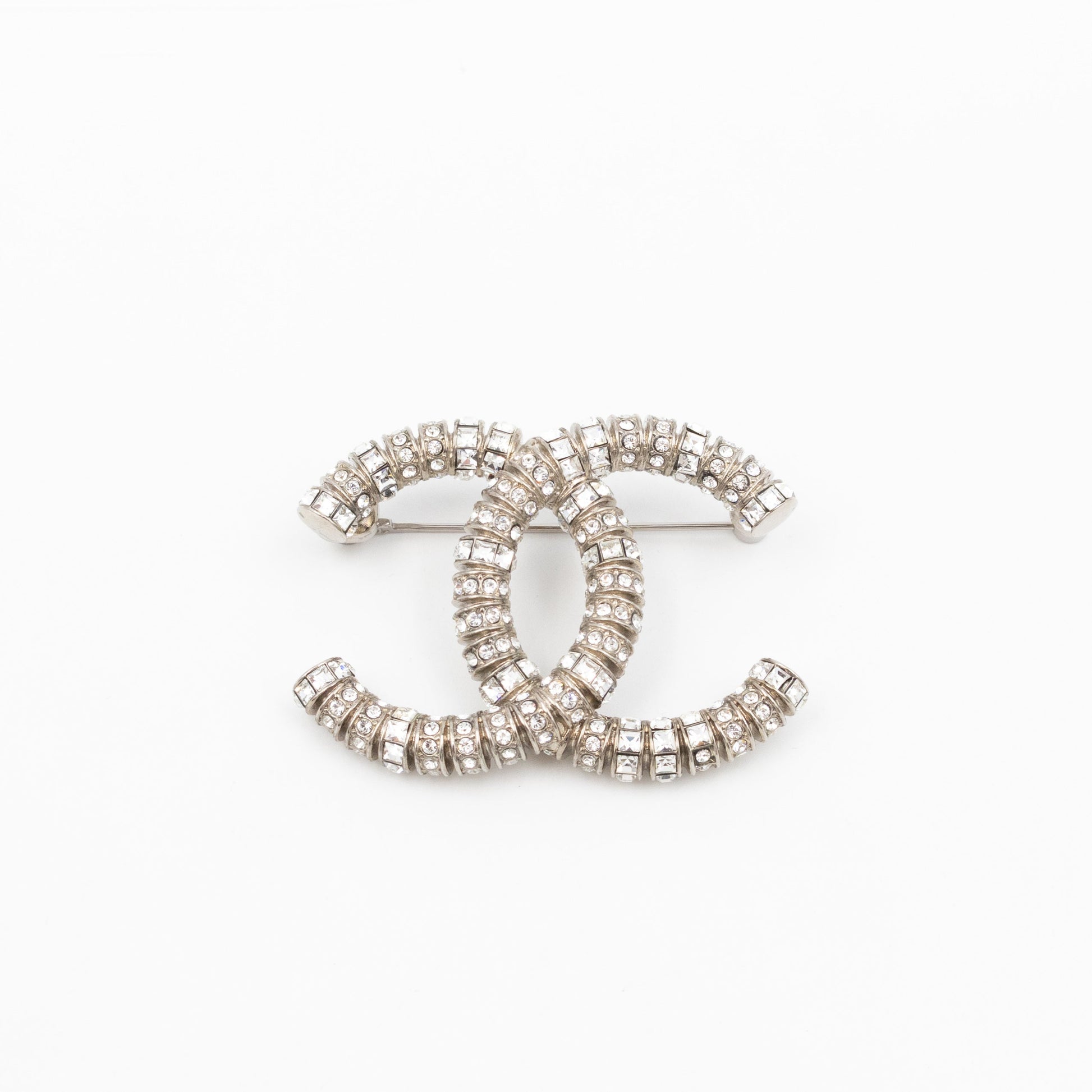 Chanel CC Crystal Silver-tone Brooch