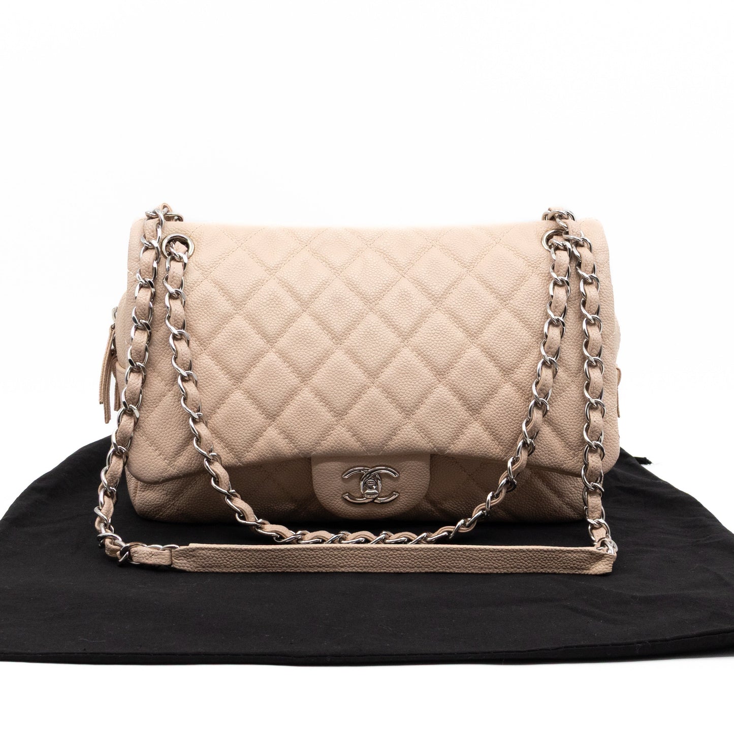 Chanel Casual Journey Flap Bag Beige Leather Silver