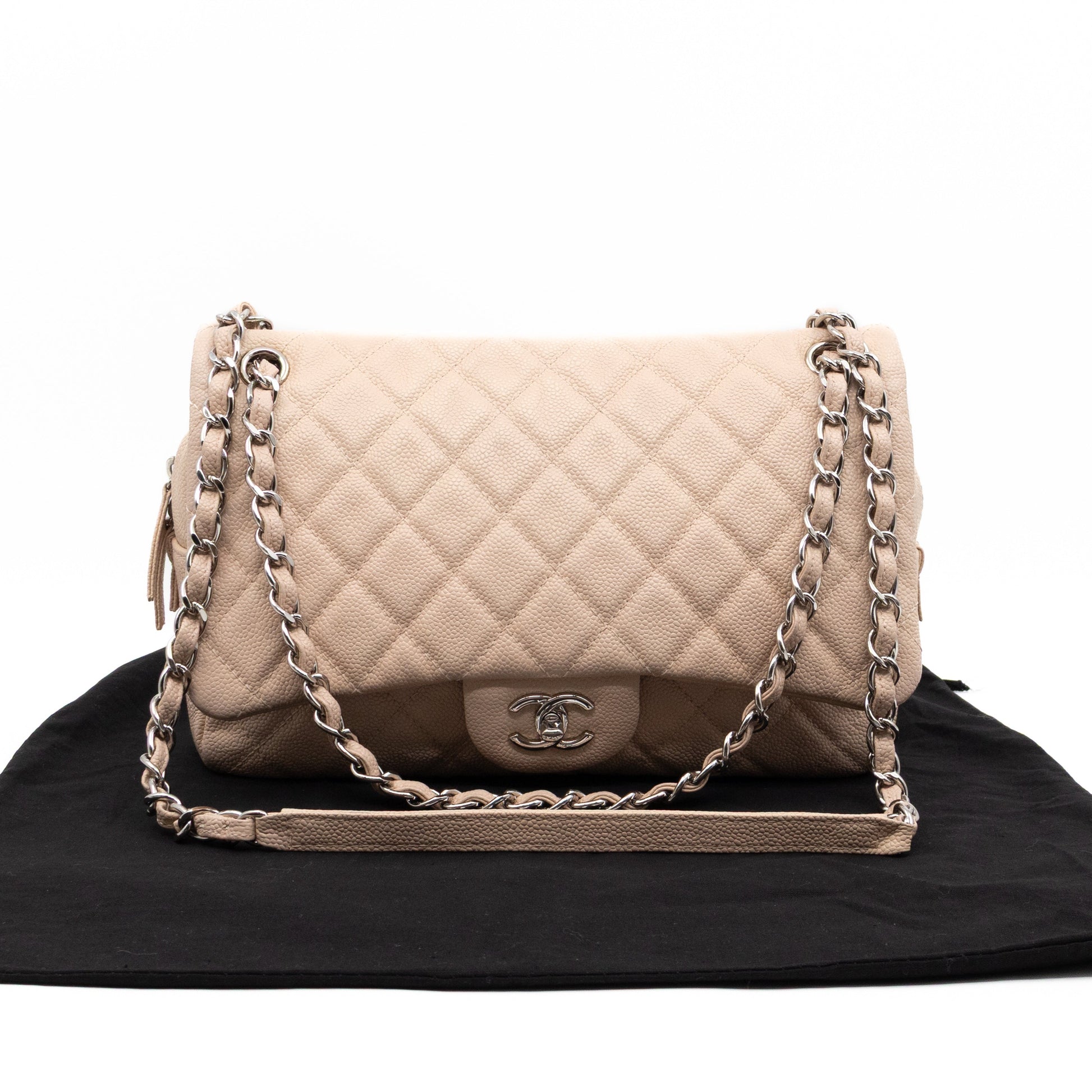 Chanel Casual Journey Flap Bag Beige Leather Silver