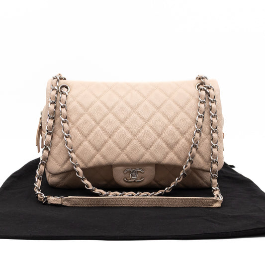 Chanel Casual Journey Flap Bag Beige Leather Silver