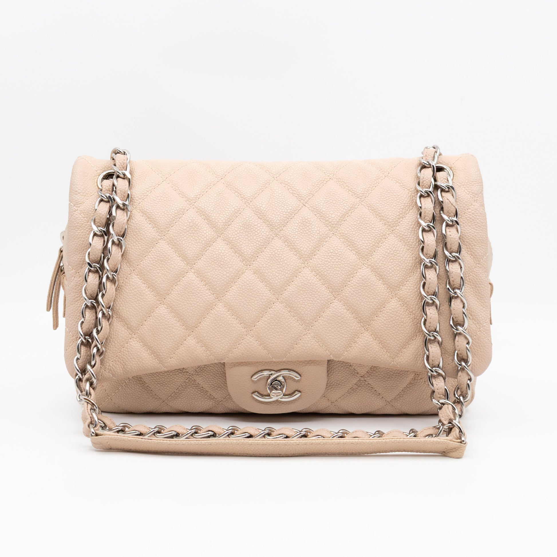 Chanel Casual Journey Flap Bag Beige Leather Silver