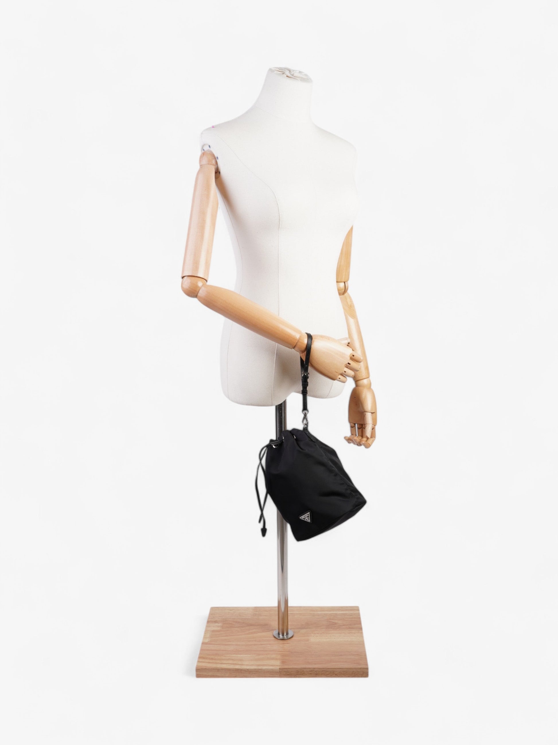 Prada Drawstring Pouch Clutch Bag Nylon Black