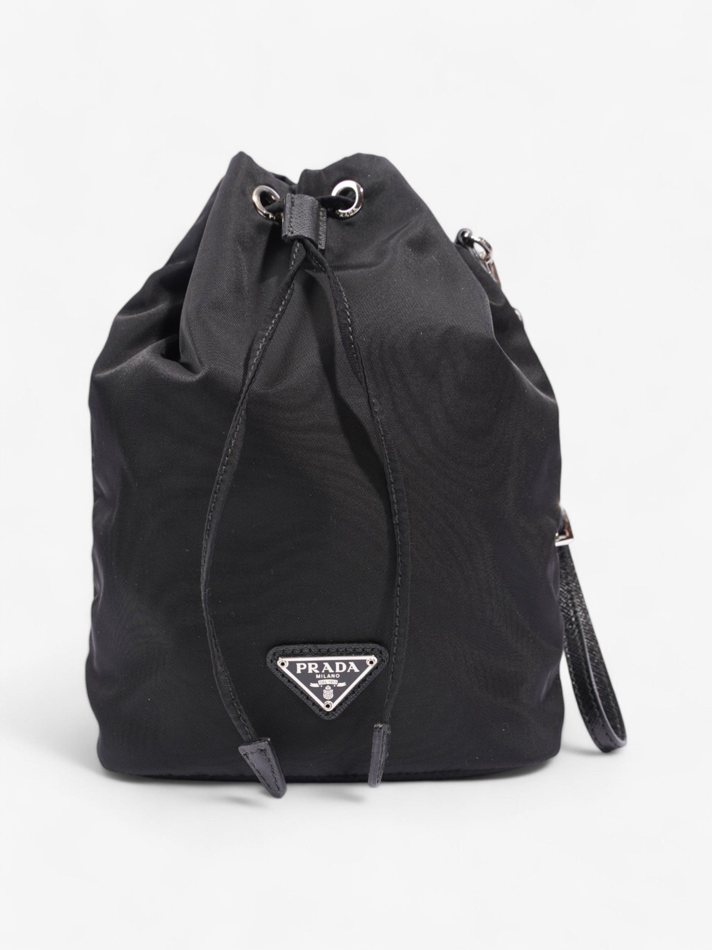 Prada Drawstring Pouch Clutch Bag Nylon Black