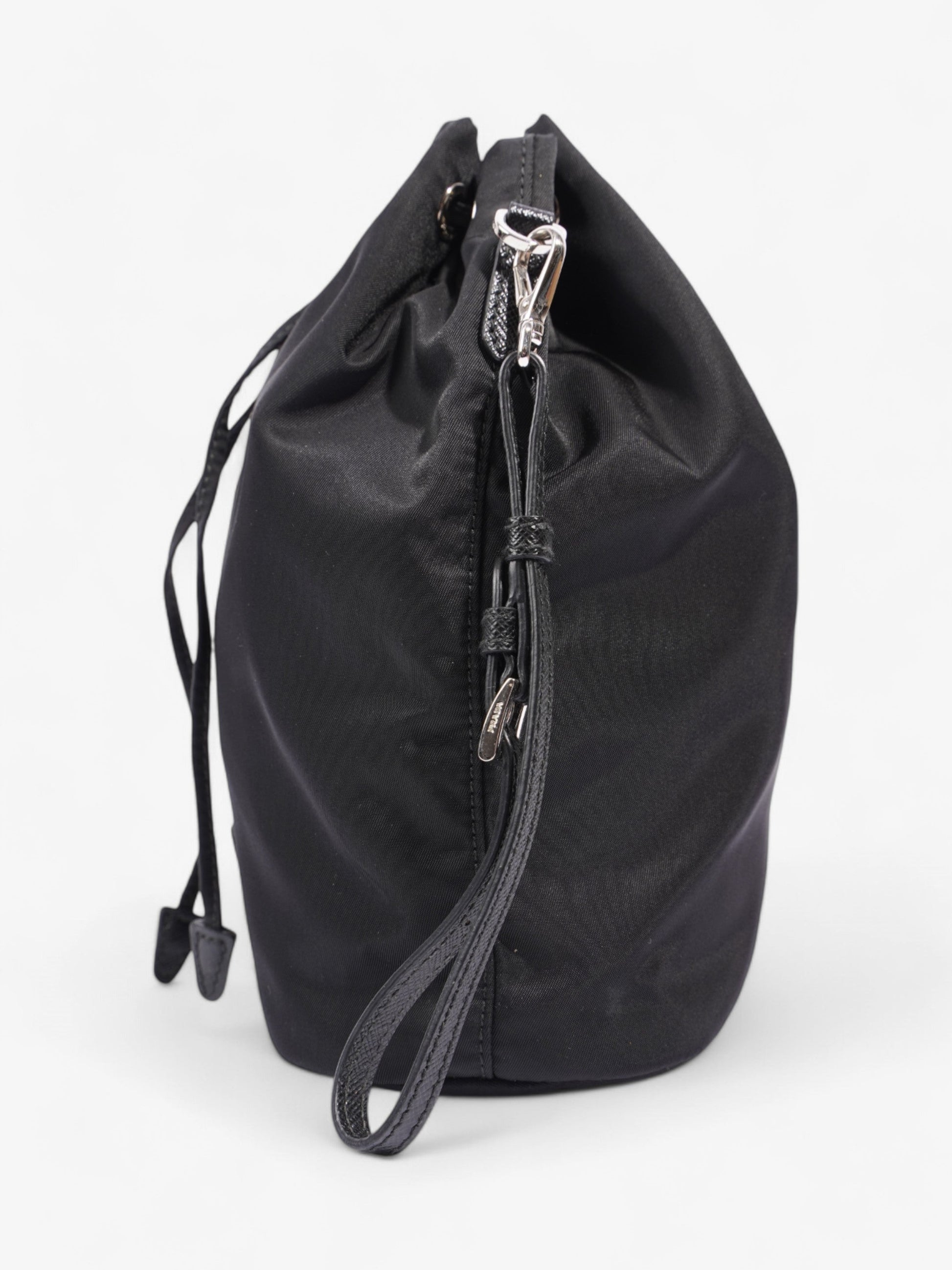 Prada Drawstring Pouch Clutch Bag Nylon Black
