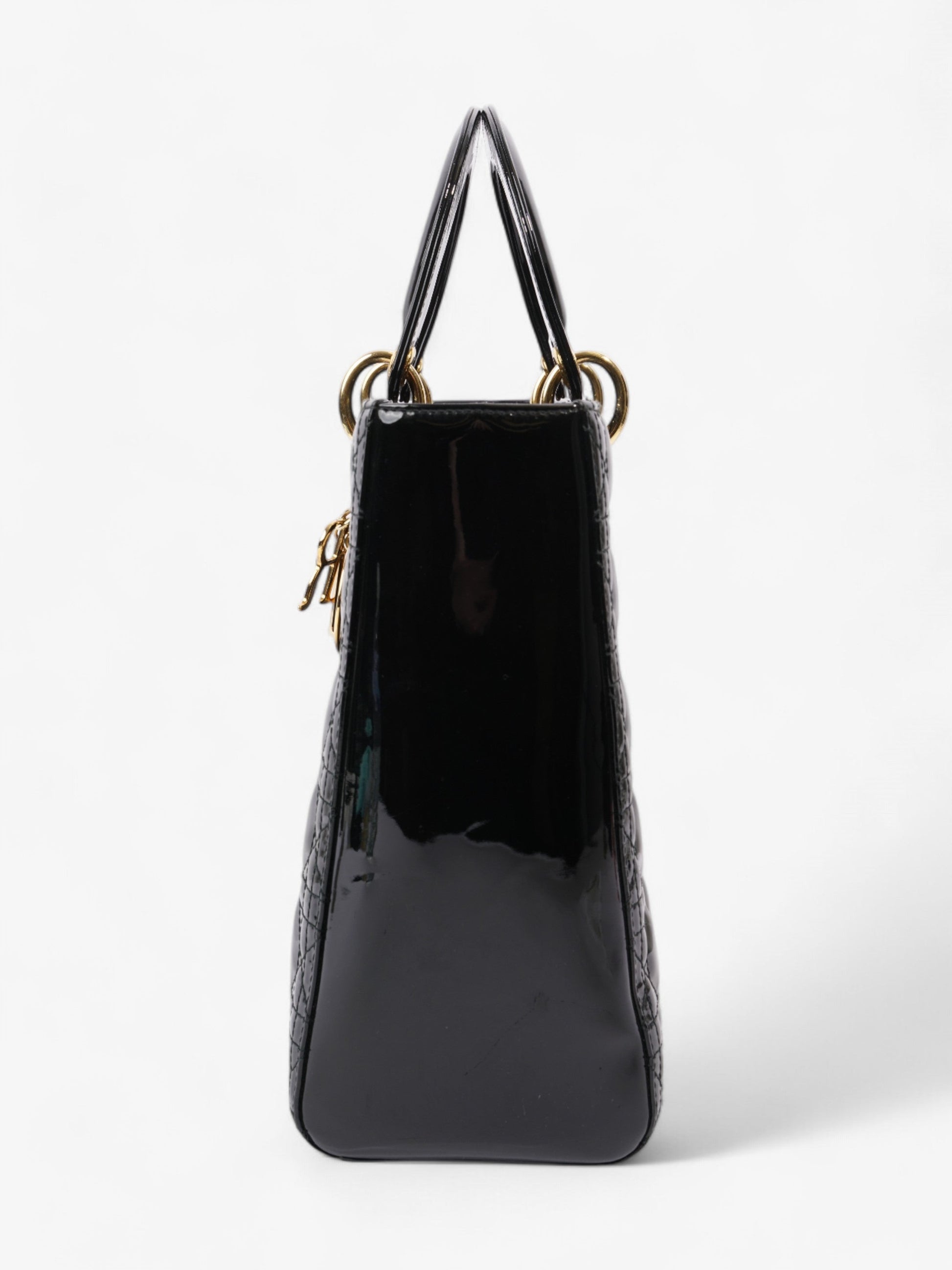 Dior Christian Lady Tote Bag Leather Patent Black