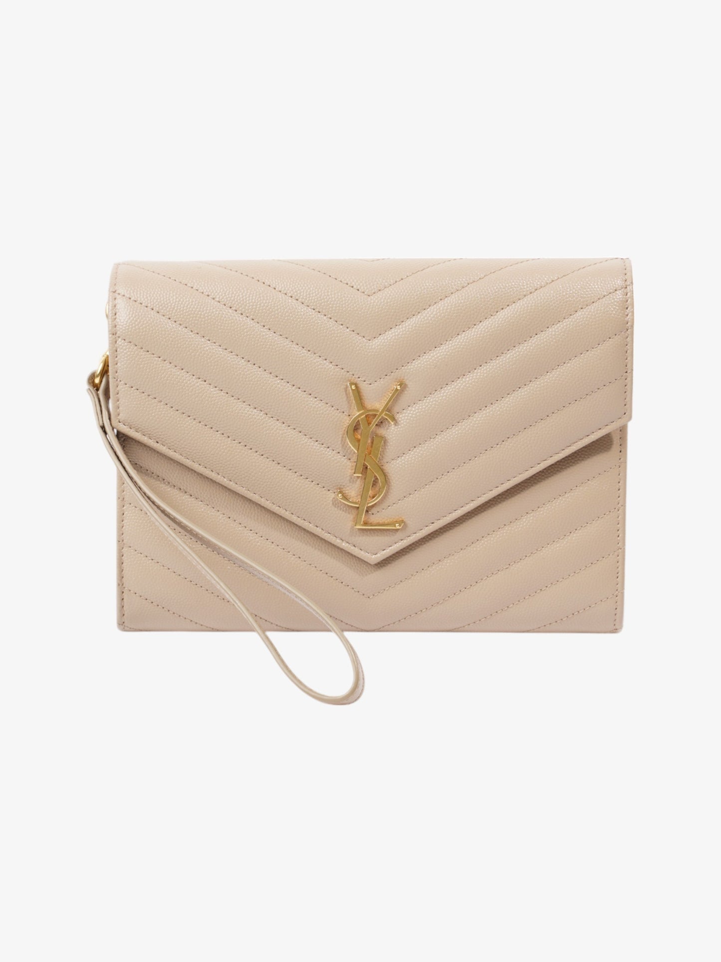 YSL Saint Laurent Cassandre Clutch Bag Leather Matelasse Beige