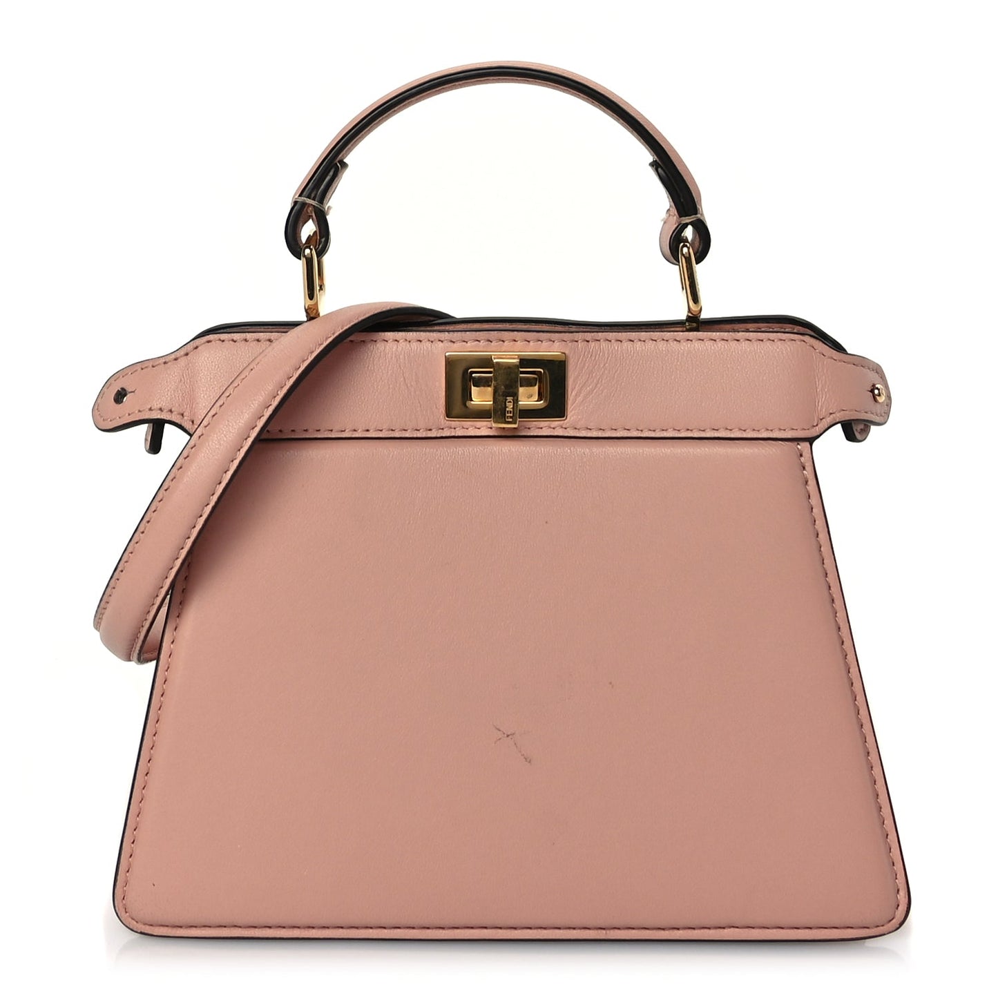 Fendi Handbag Shiny Nappa Petite Peekaboo I SEE U Leather Pink Baby Satchel Bag