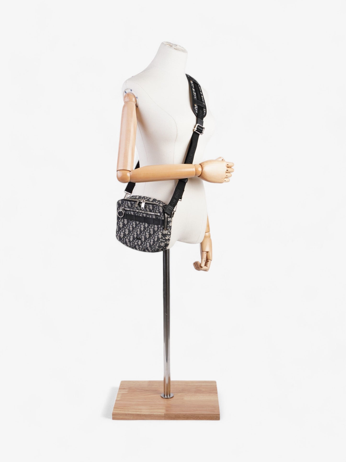 Dior Christian Safari Bag With Strap Oblique Cotton Black Beige Messenger Bag