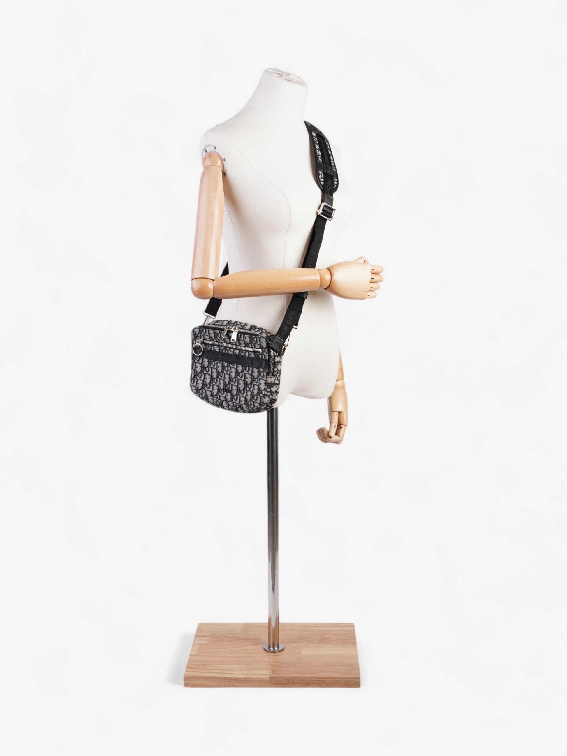 Dior Christian Safari Bag With Strap Oblique Cotton Black Beige Messenger Bag