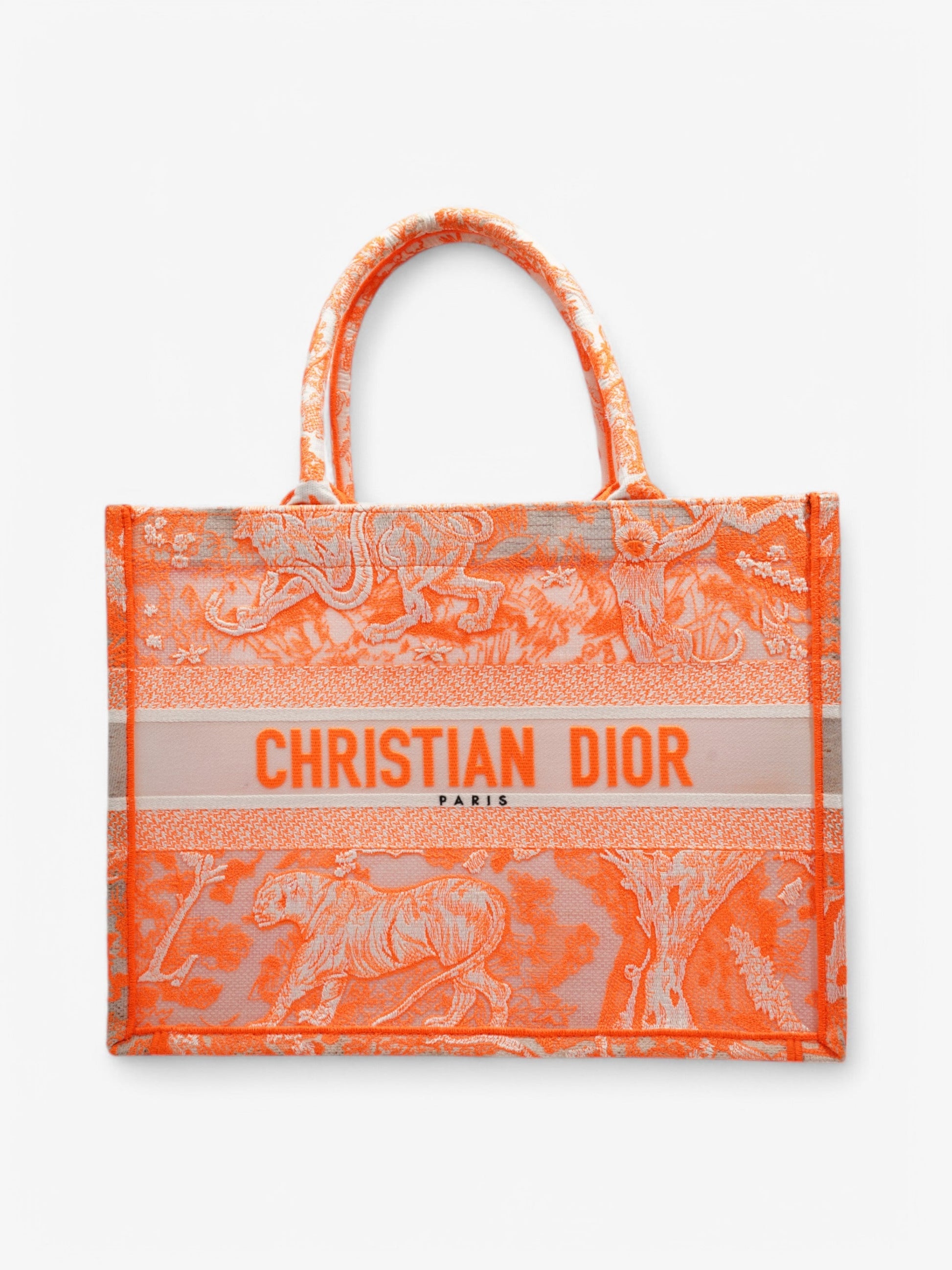 Dior Christian Book Tote Fluorescent Mesh White Orange Medium Tote Bag