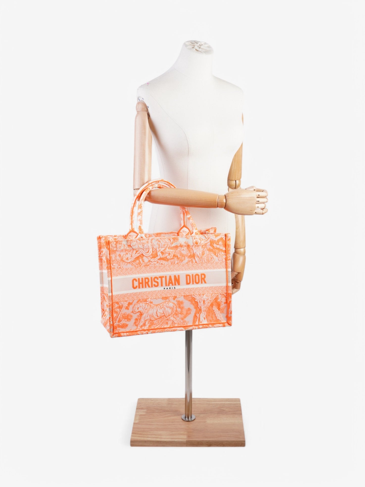 Dior Christian Book Tote Fluorescent Mesh White Orange Medium Tote Bag
