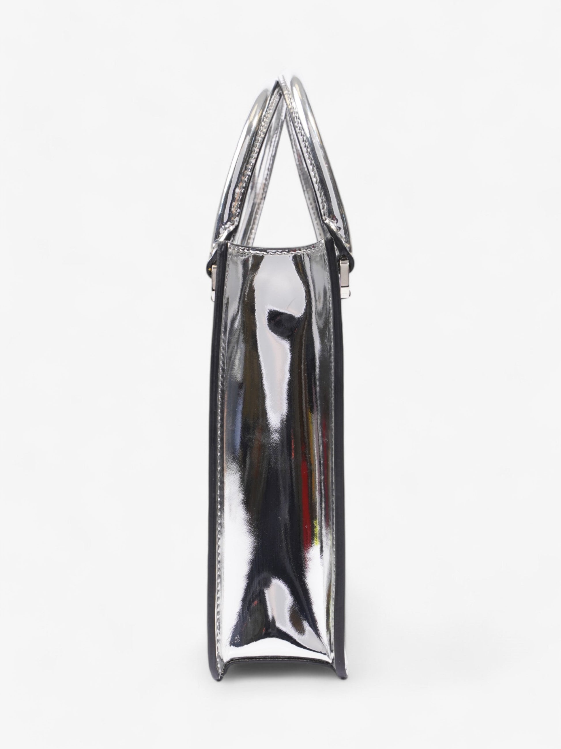 Prada Convertible Open Tote Triangle Leather Silver Small Crossbody Bag