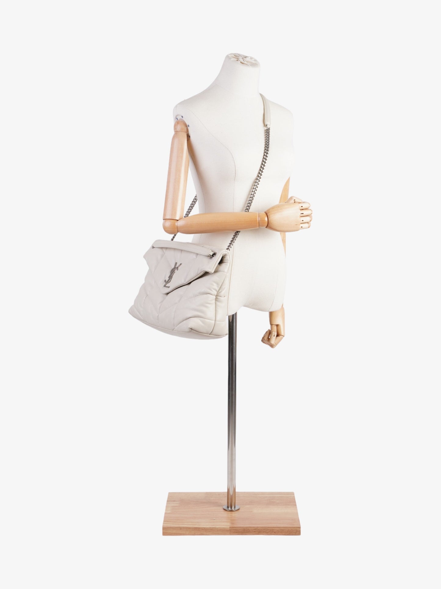 YSL Saint Laurent Lou Lou Puffer Nappa Shoulder Bag Leather White Medium