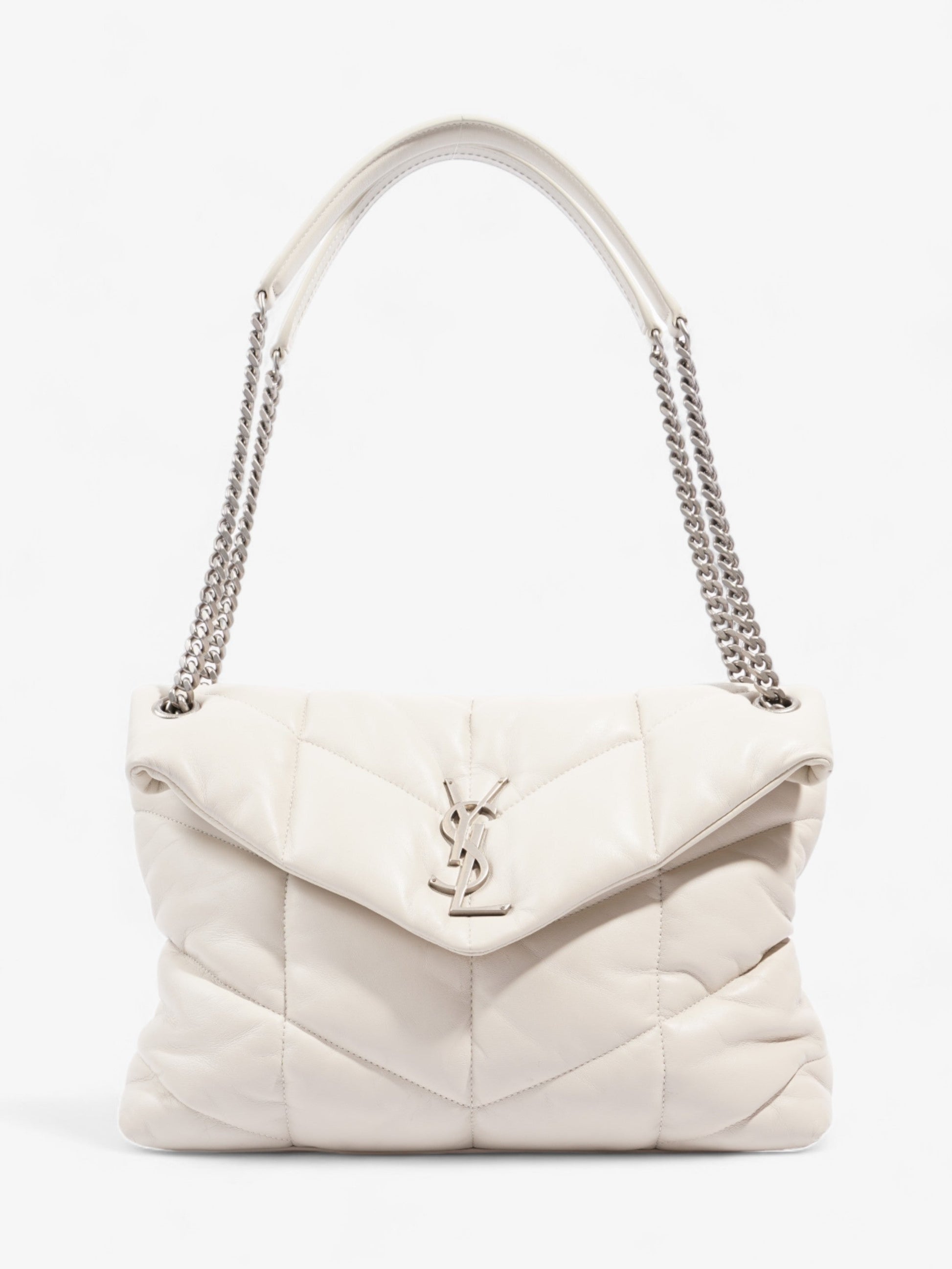 YSL Saint Laurent Lou Lou Puffer Nappa Shoulder Bag Leather White Medium