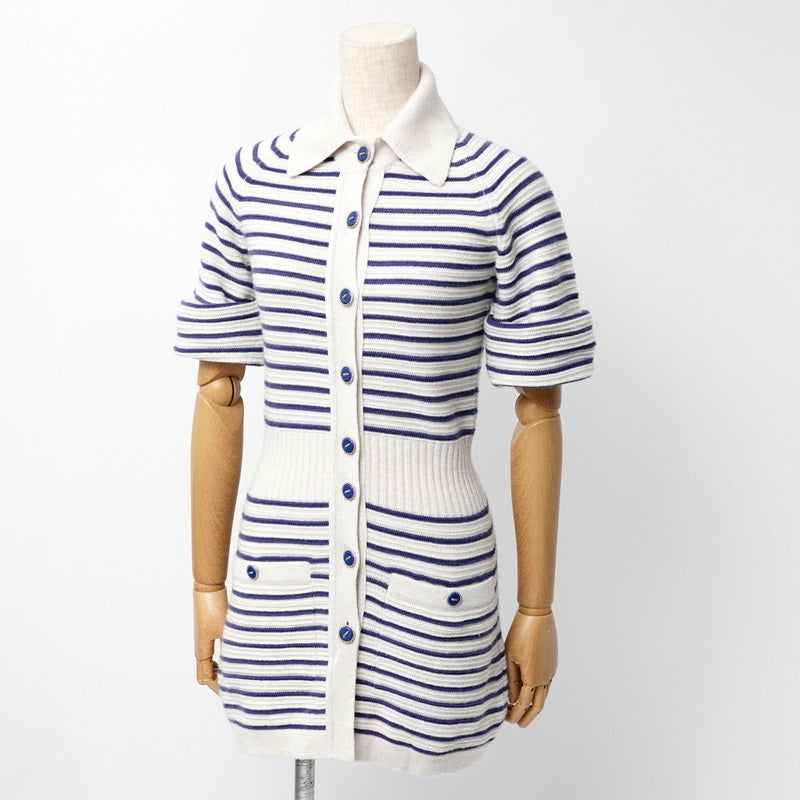 Chanel one piece knit Off Navy 34 White Handbag
