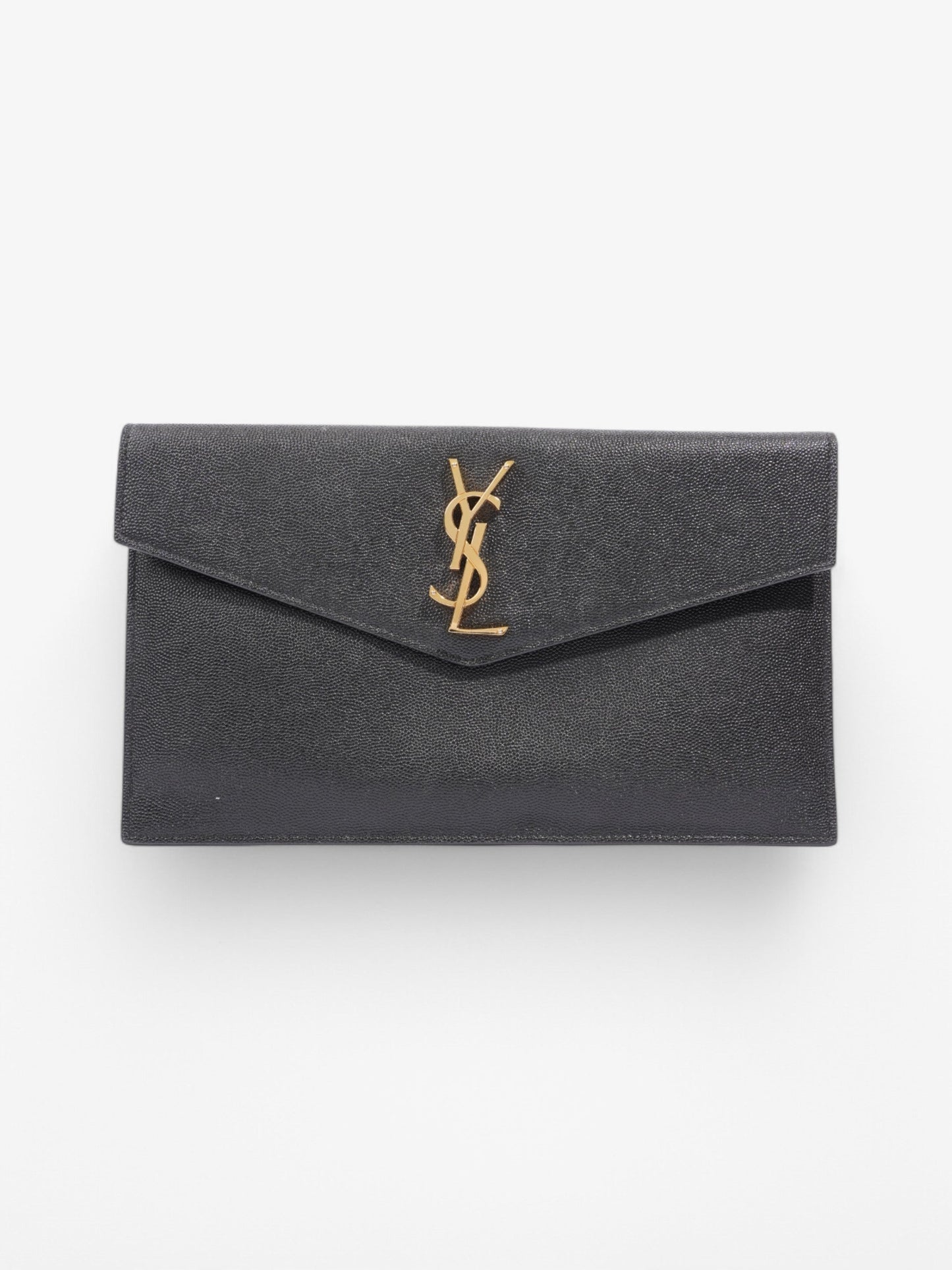 YSL Saint Laurent Uptown Pouch Calfskin Clutch Bag Leather Black