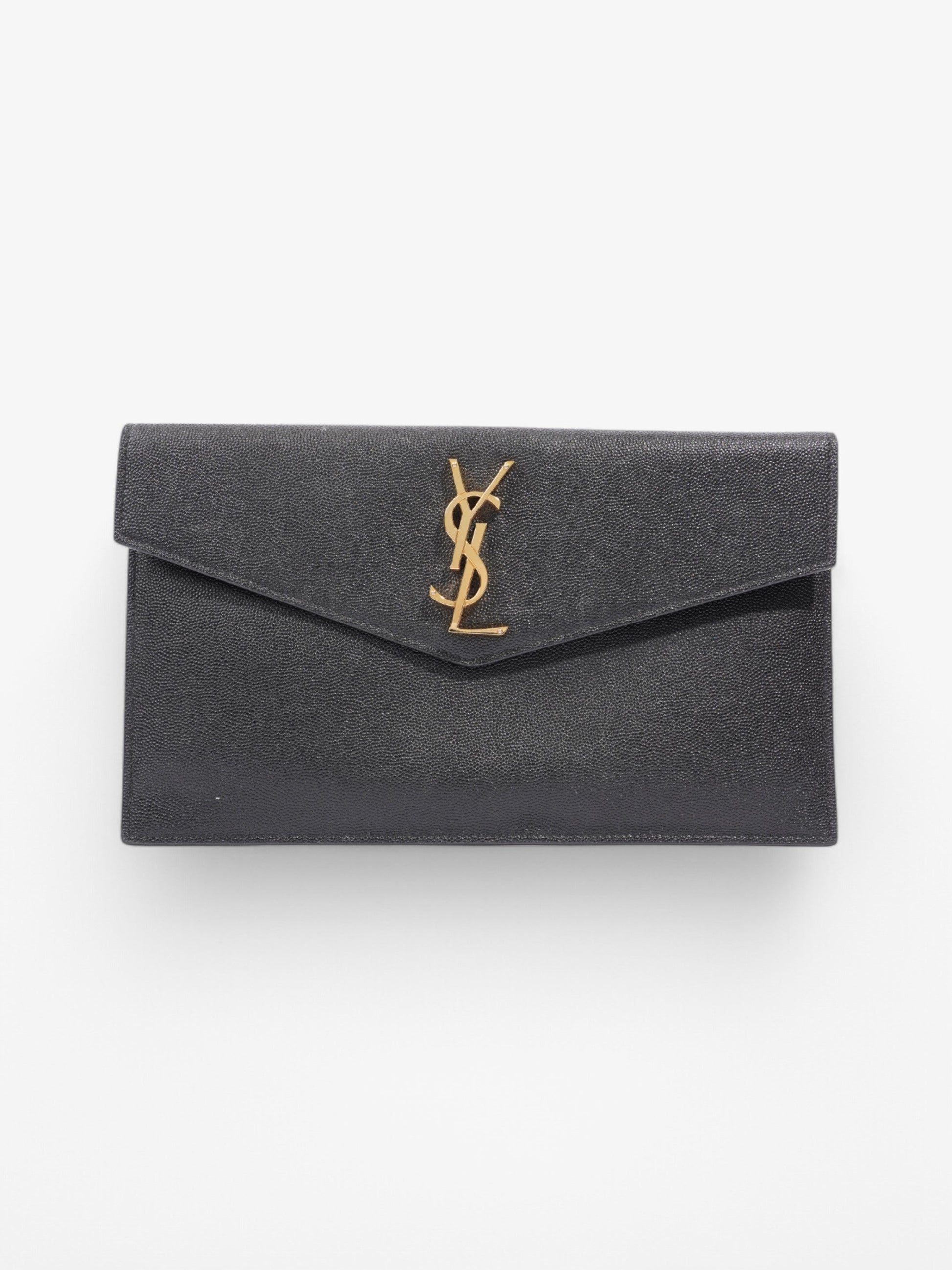 YSL Saint Laurent Uptown Pouch Calfskin Clutch Bag Leather Black