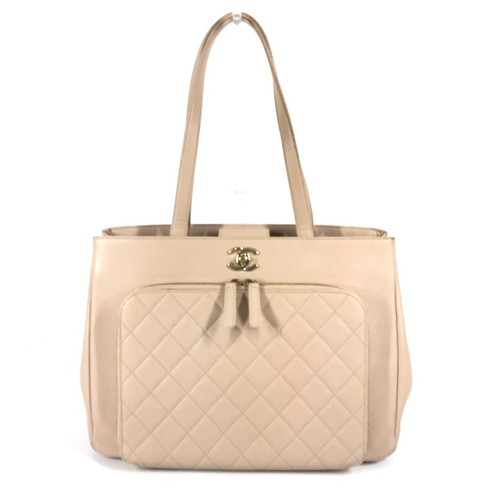 Chanel Caviar skin CC COCO Mark business Beige Shoulder Bag